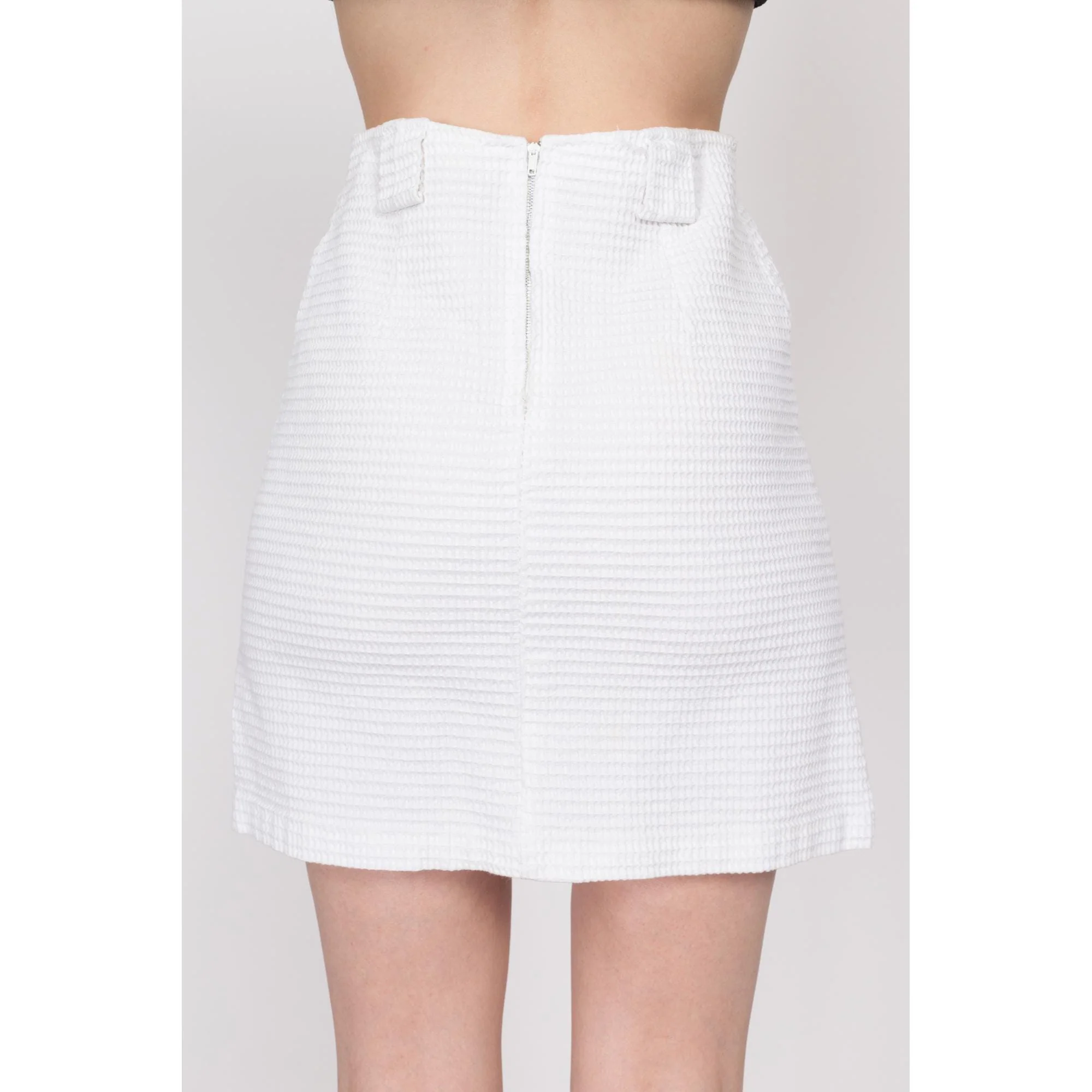 Small 60s White Waffle Knit Mini Skirt 26.5