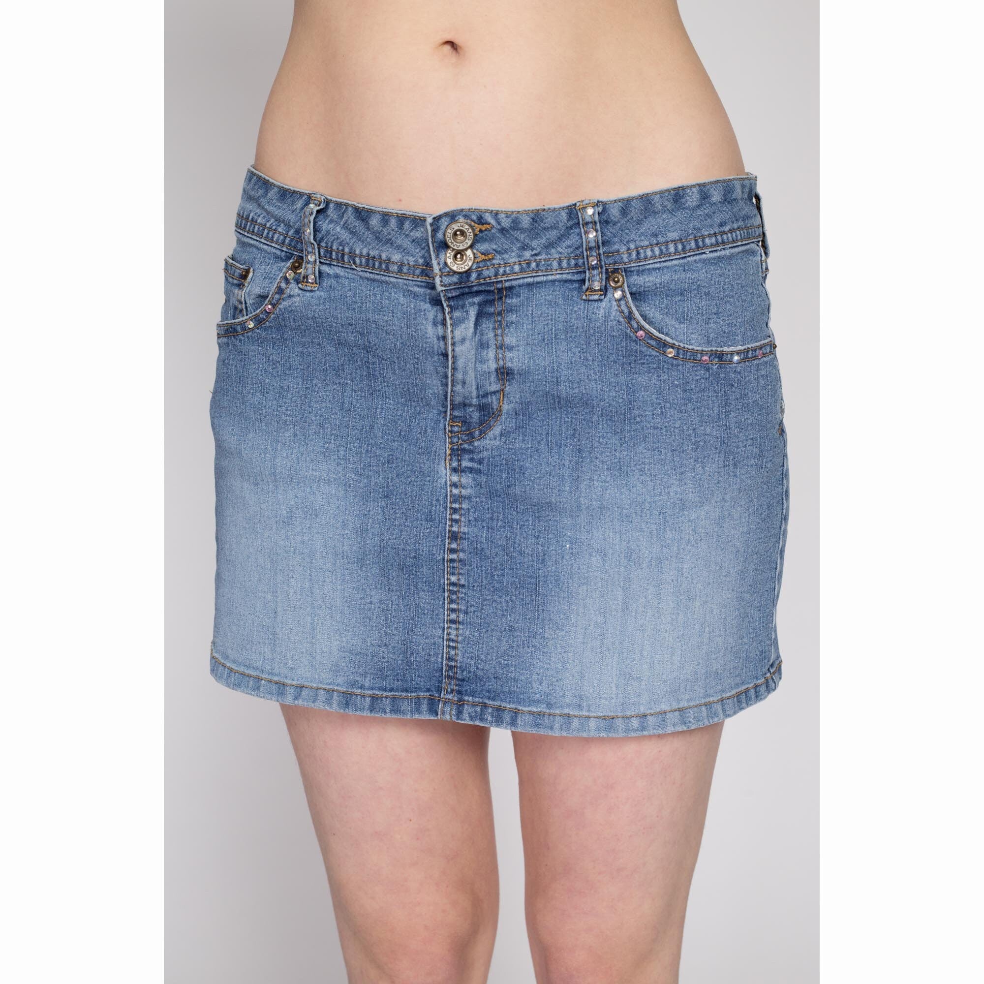 Medium 90s Y2K Bejeweled Denim Mini Skirt
