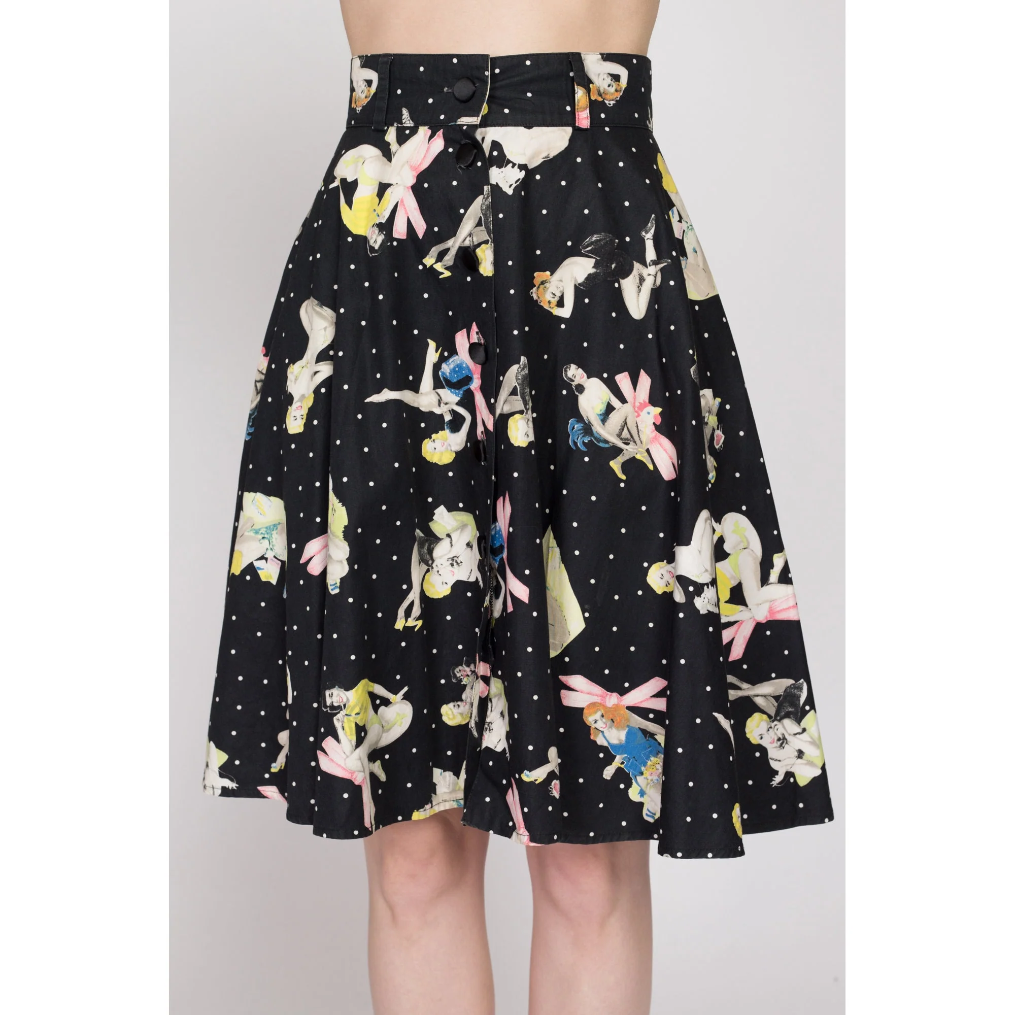 XS 90s Blumarine Pinup Girl Print Circle Skirt 25