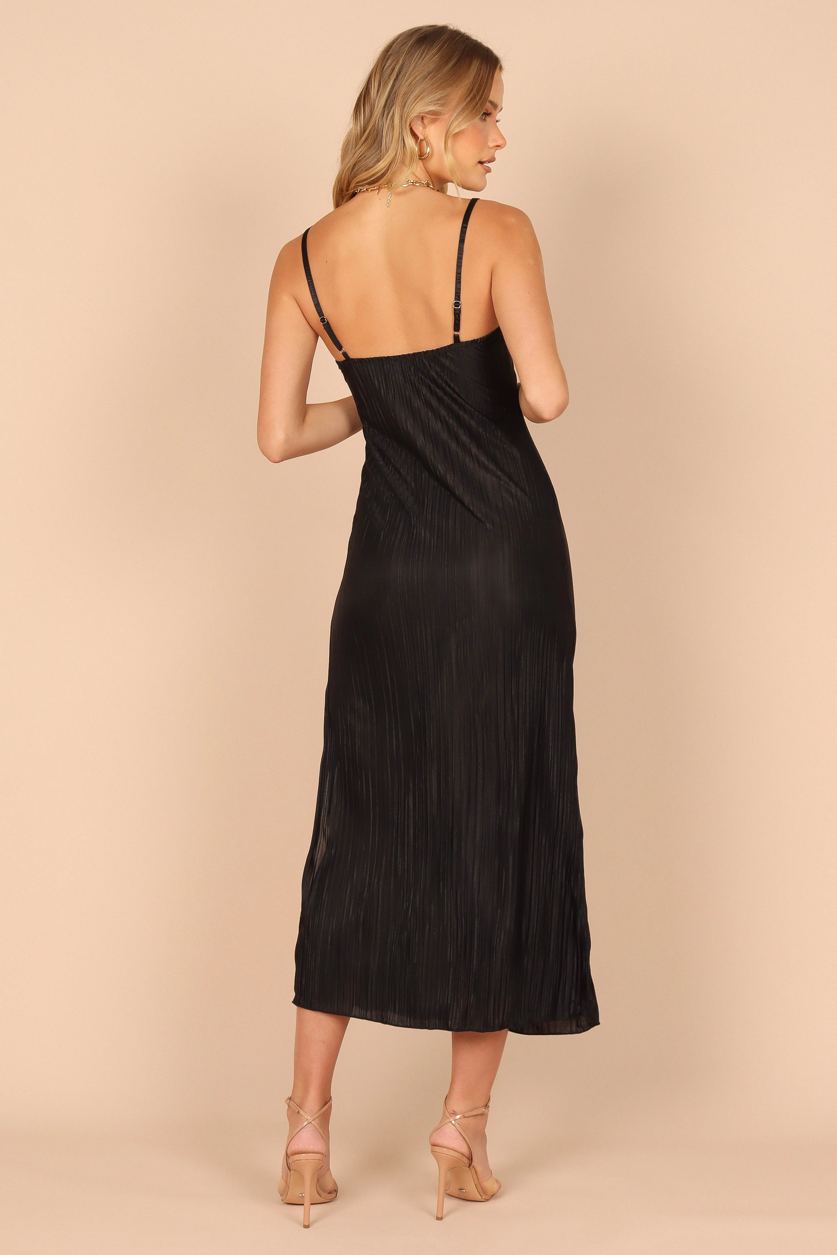 Frenchie Cut Out Pleated Midi Dress - Black