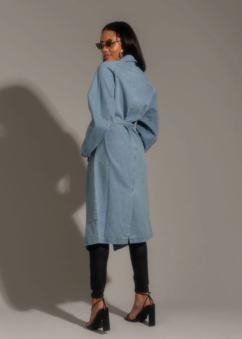 Cassis Light Wash Denim Trench Coat