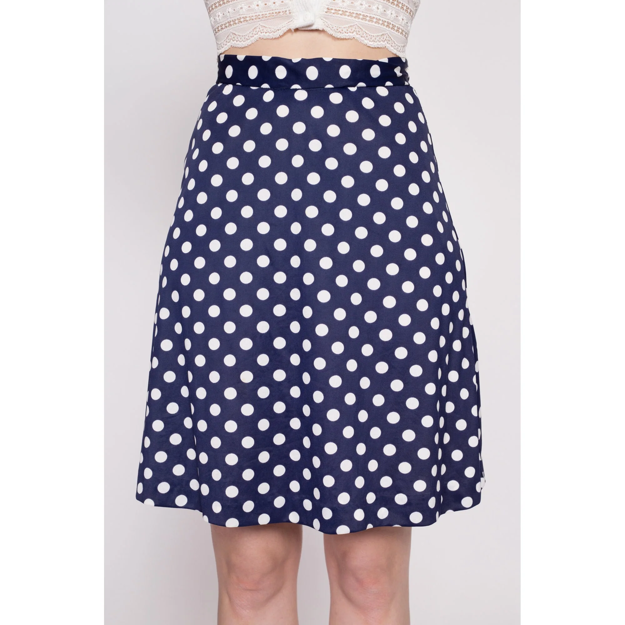 60s 70s Navy Blue Polka Dot Mini Skirt - Extra Small, 25