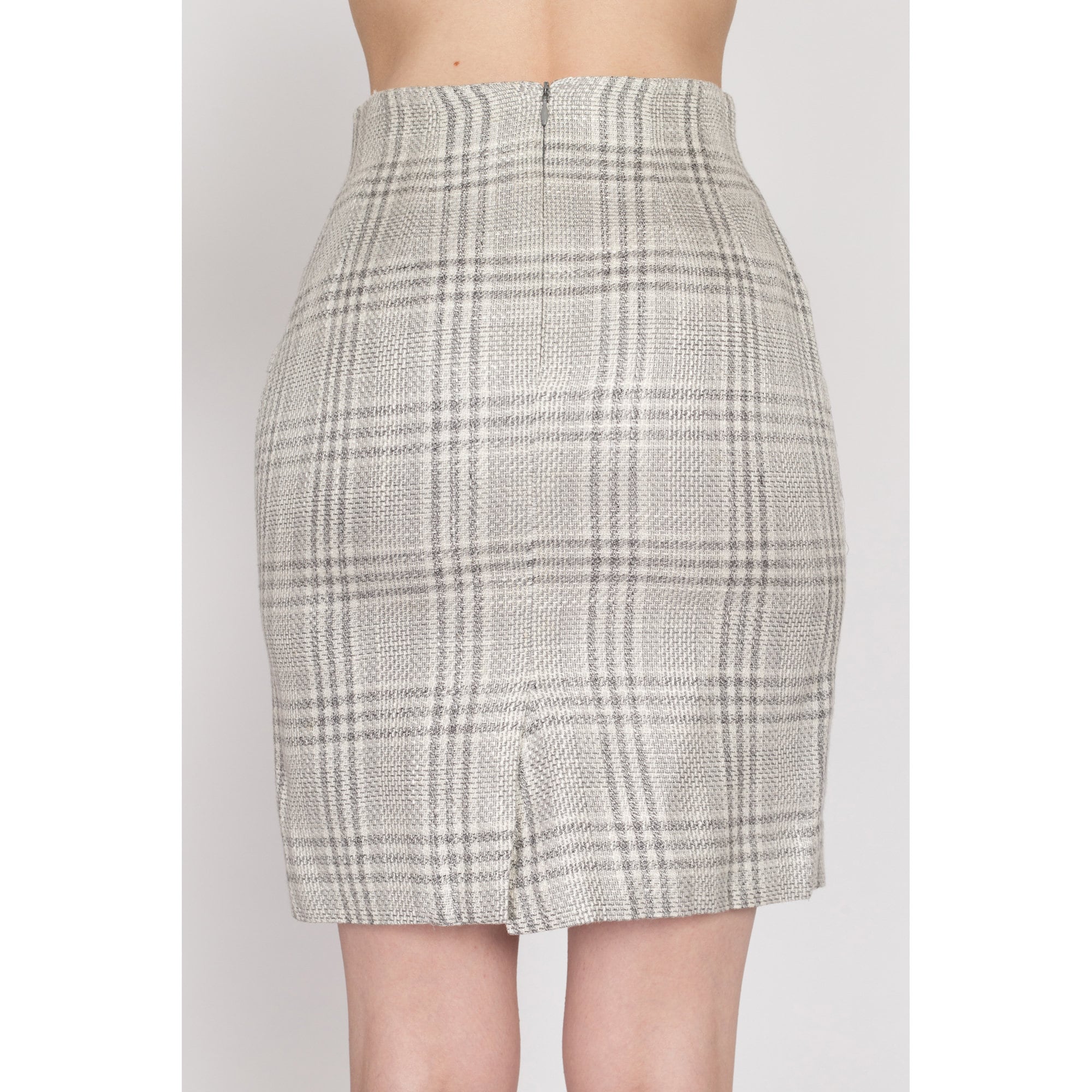 XS 90s Grey Plaid Woven Mini Pencil Skirt 24