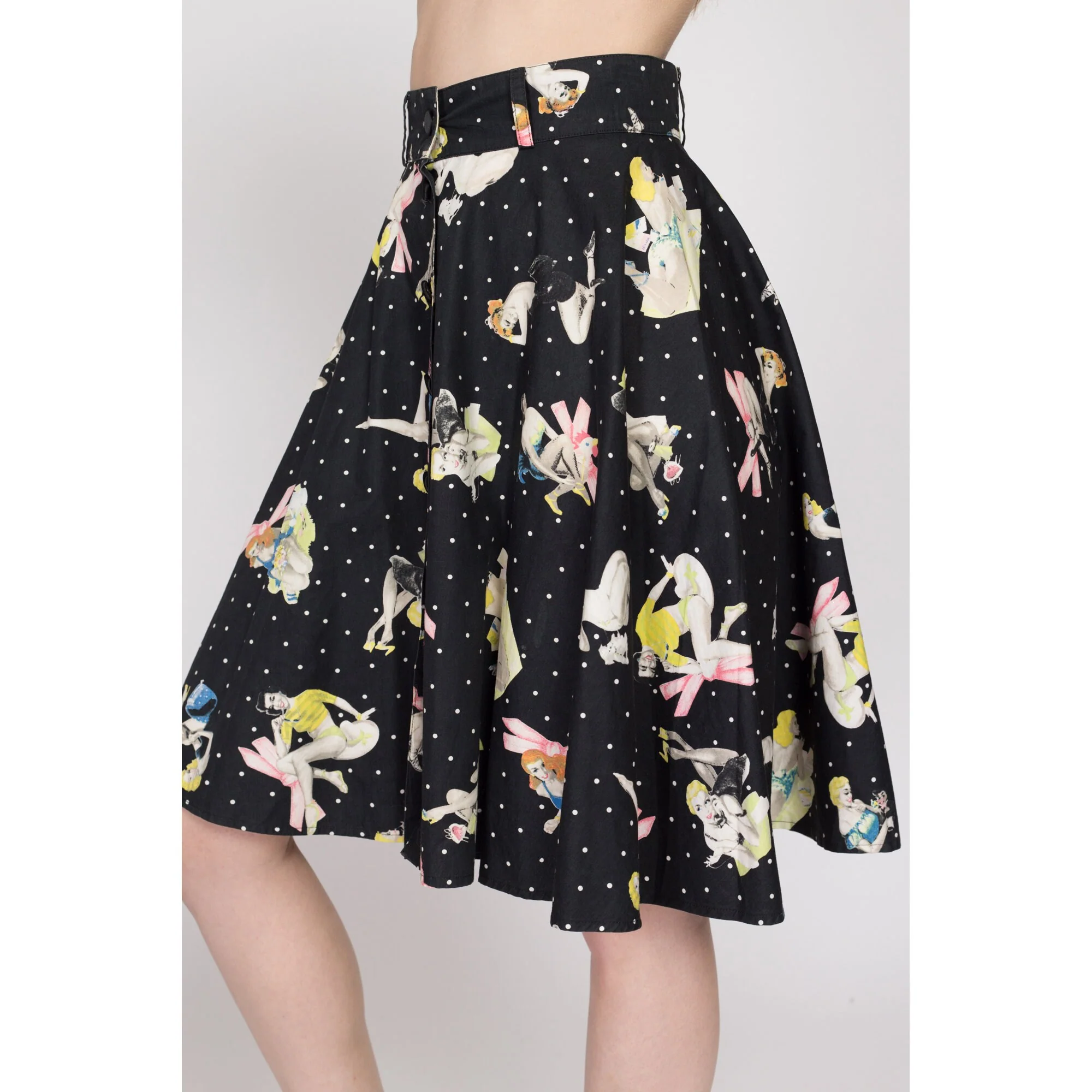 XS 90s Blumarine Pinup Girl Print Circle Skirt 25