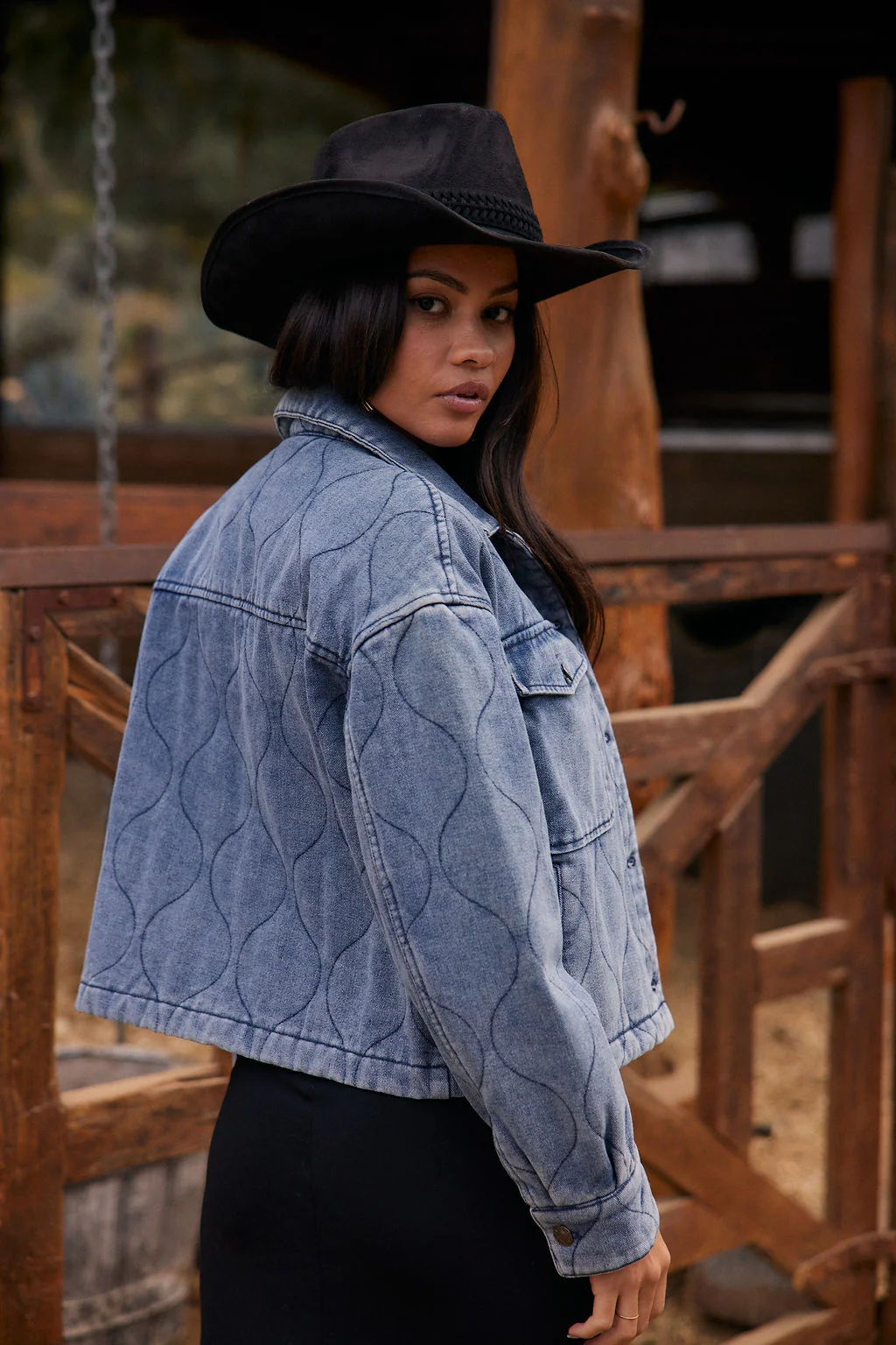 Emersyn Light Wash Quilted Denim Jacket