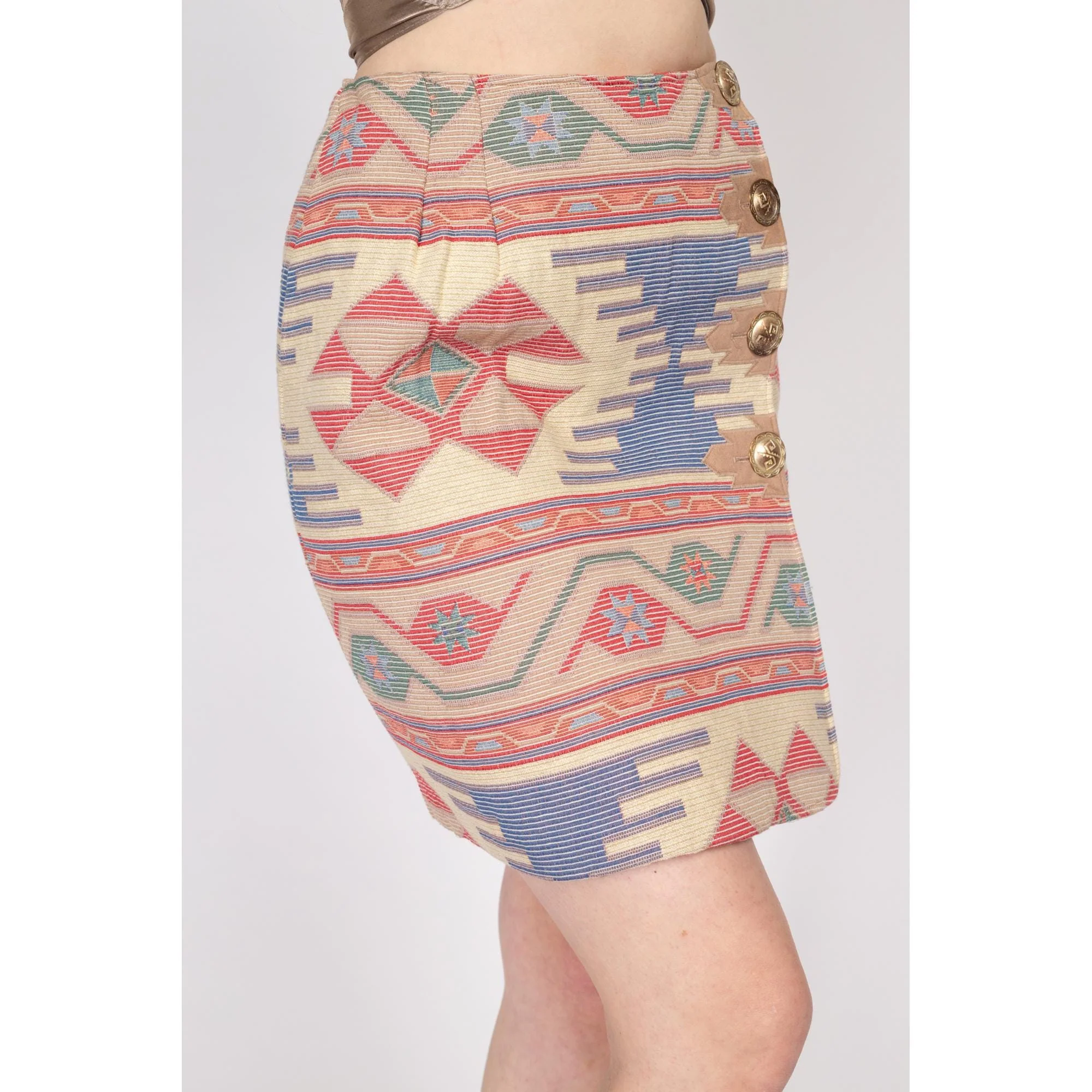 Small 90s Southwestern Woven Mini Pencil Skirt 26