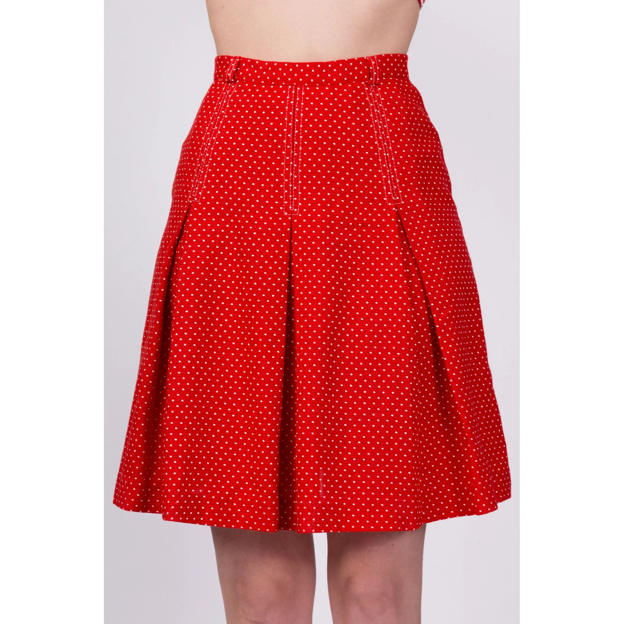 70s Red & White Polka Dot Skirt - Extra Small, 23.5