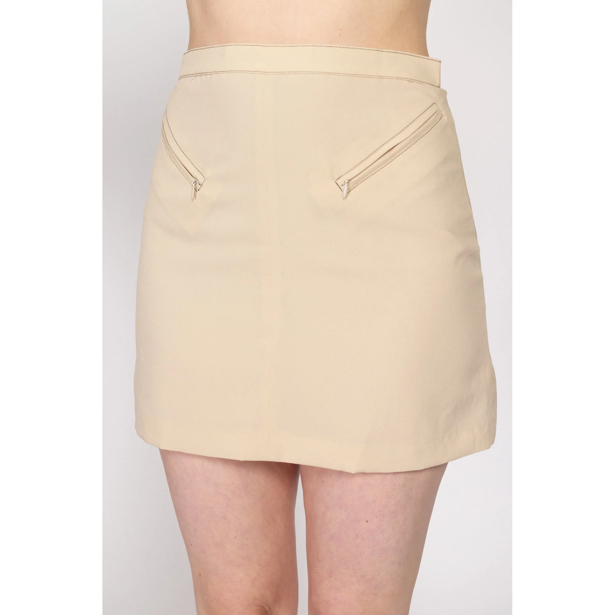 Medium 90s Beige Zipper Pocket Mini Skirt 28
