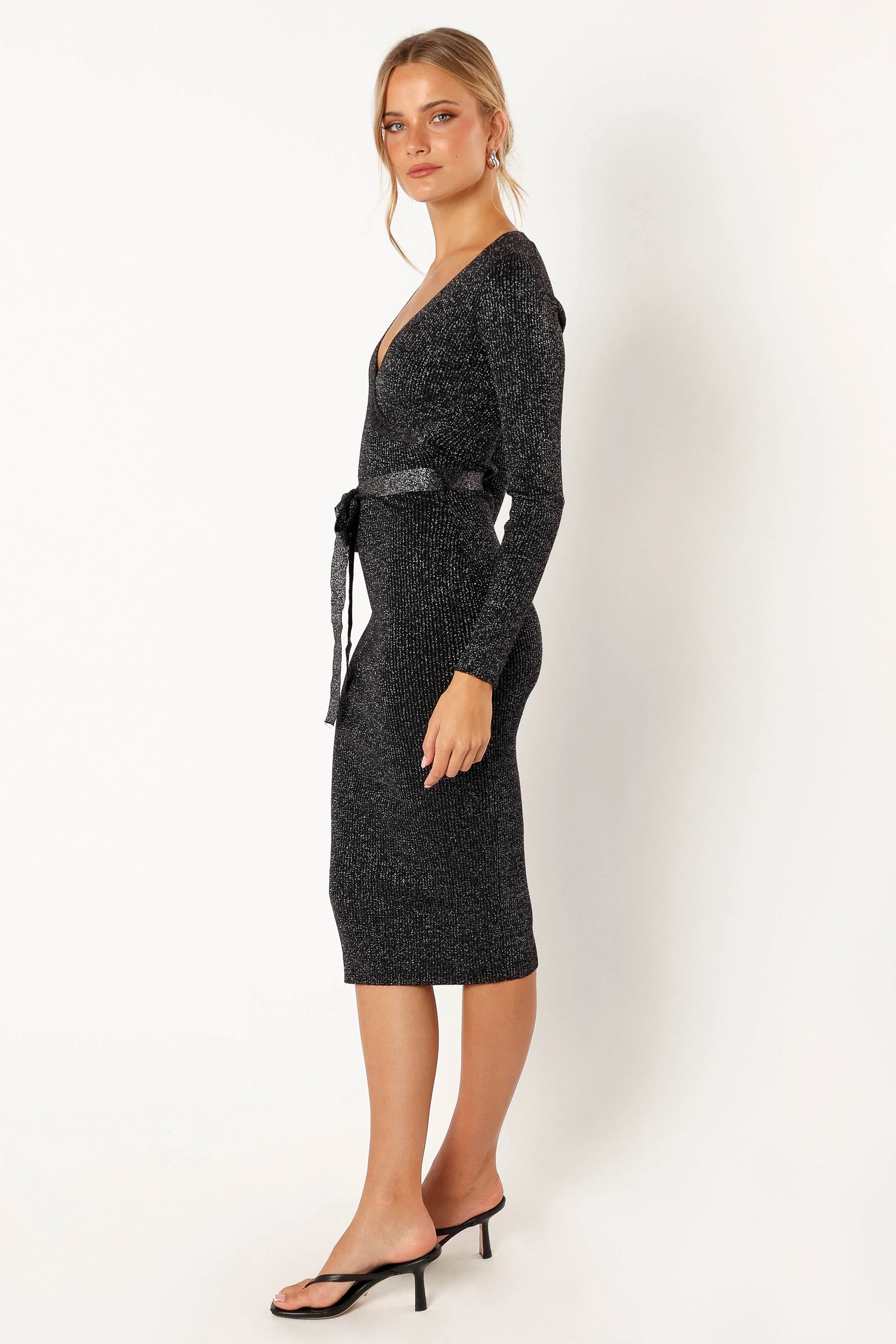 Rhodes Long Sleeve Midi Dress - Black Sparkle