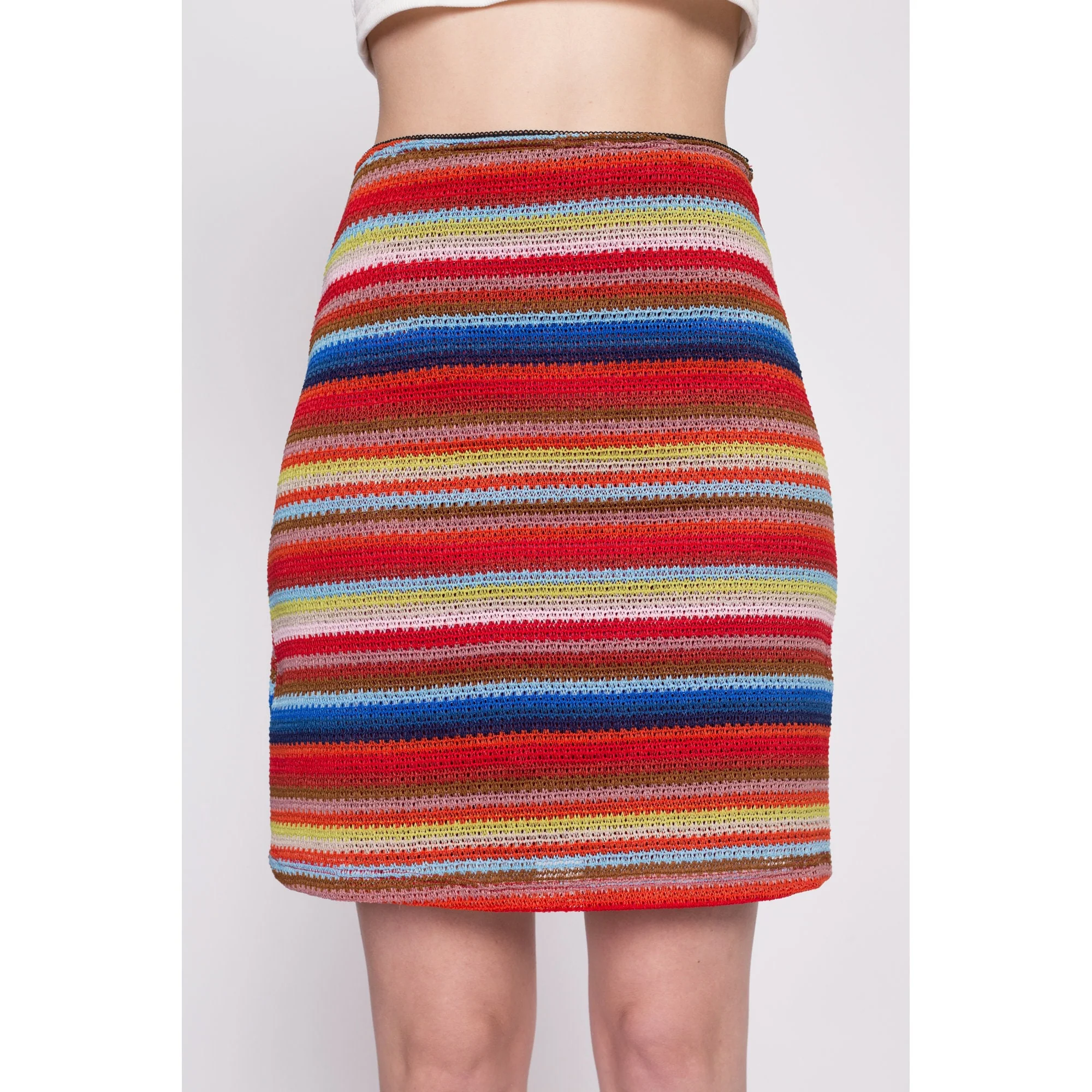 Y2K Colorful Striped Knit Mini Skirt - Medium
