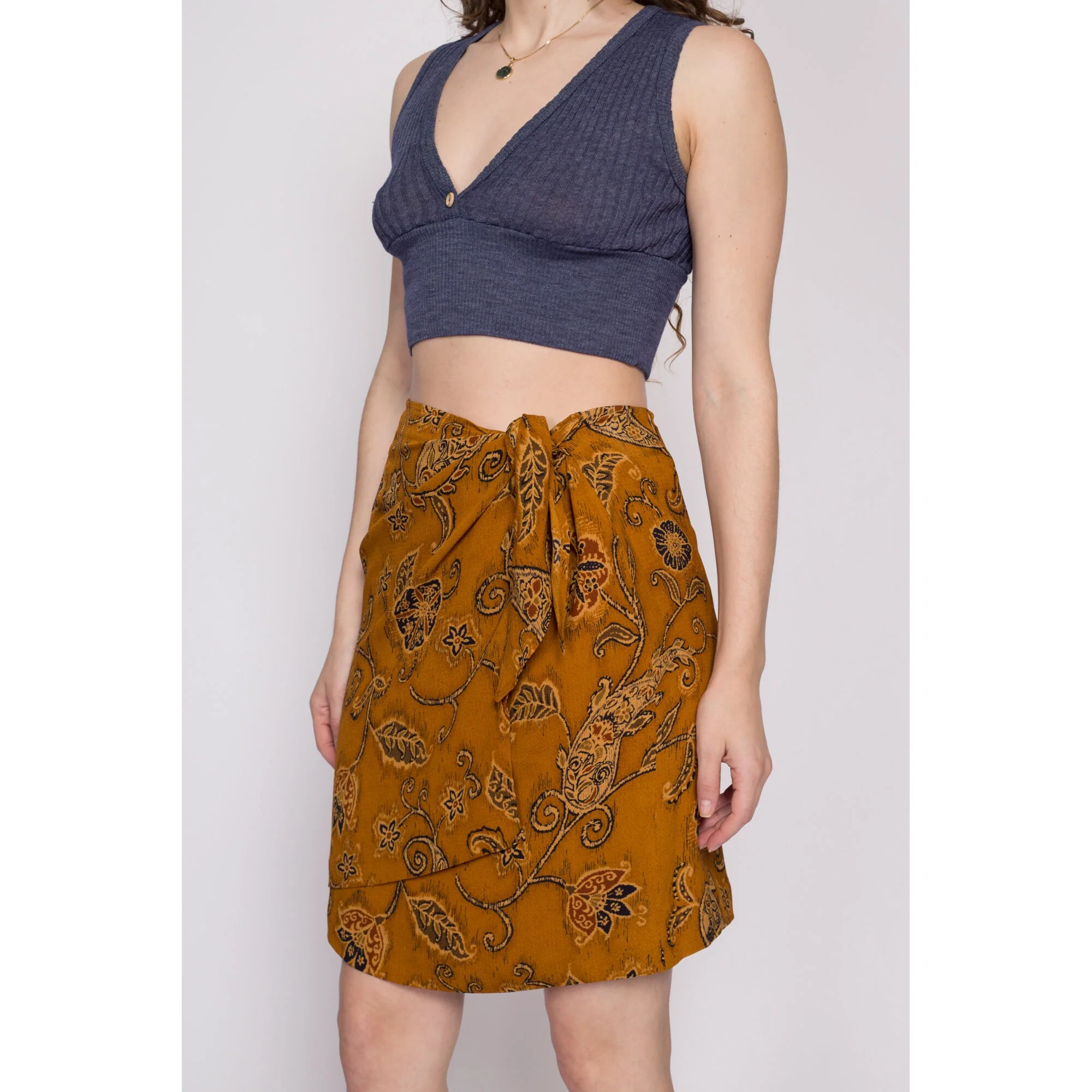 Vintage Silk Floral Paisley Mini Wrap Skirt - Medium