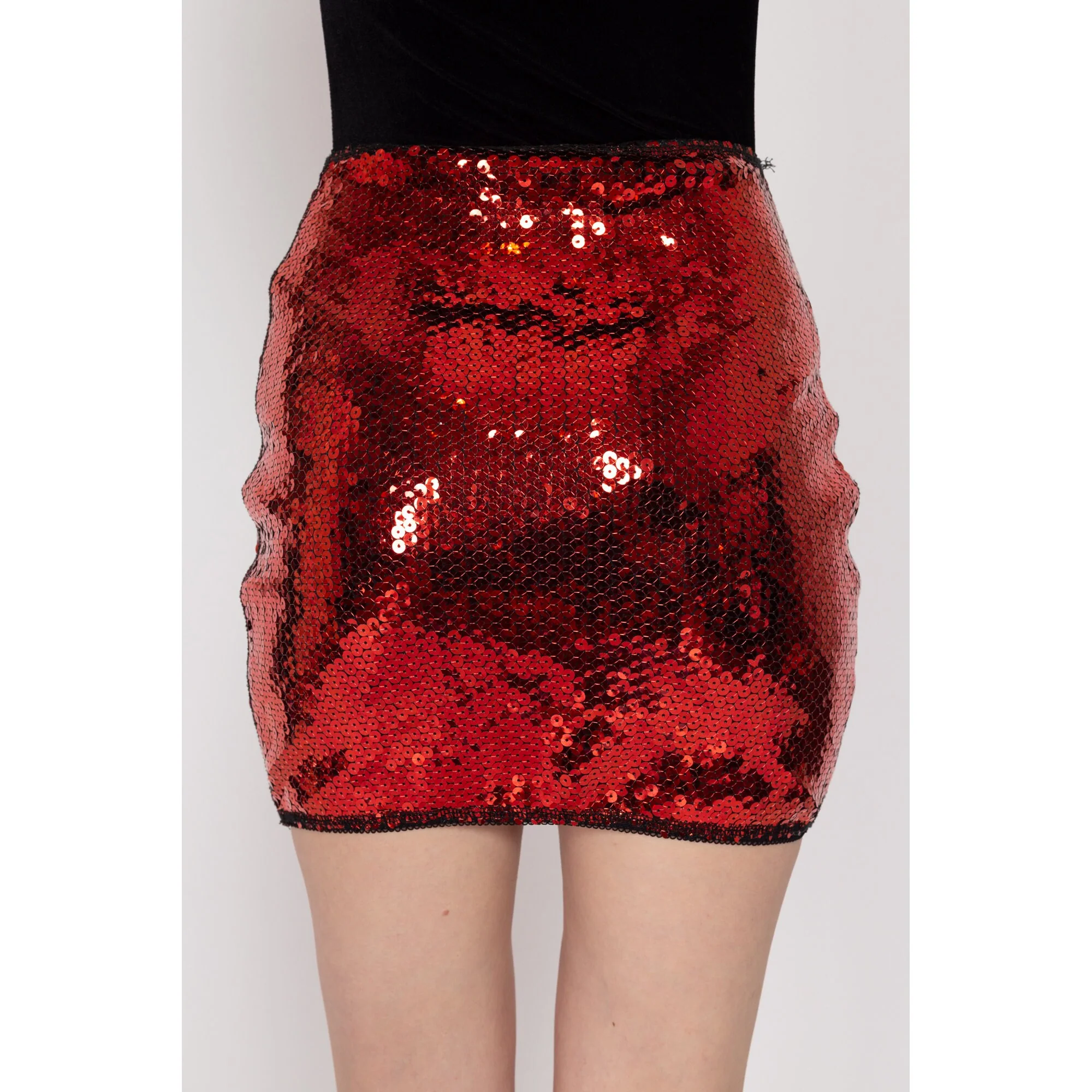 XS 90s Pinko Red Sequin Mini Skirt 25