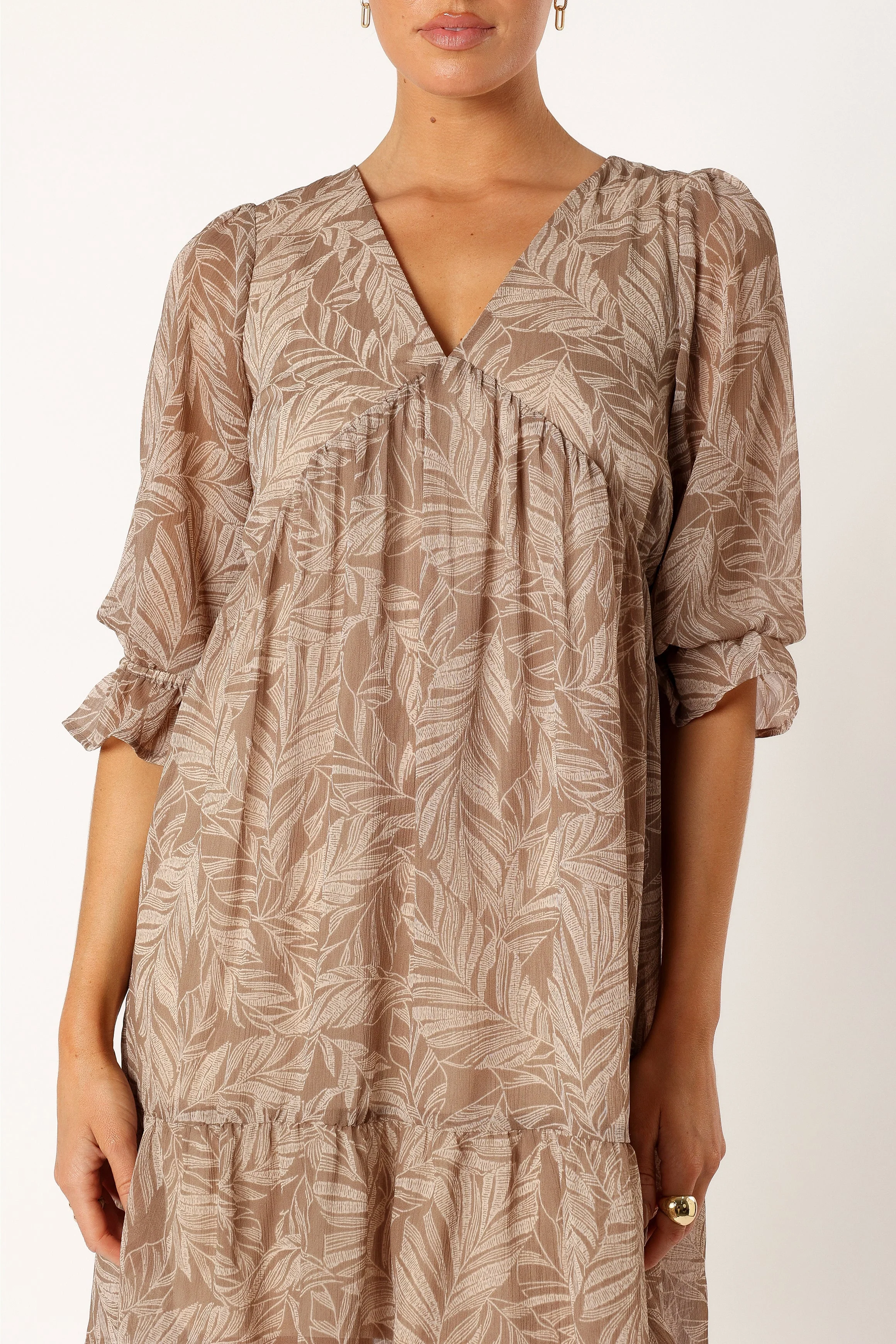 Sheyla Long Sleeve Mini Dress - Mocha Leaf