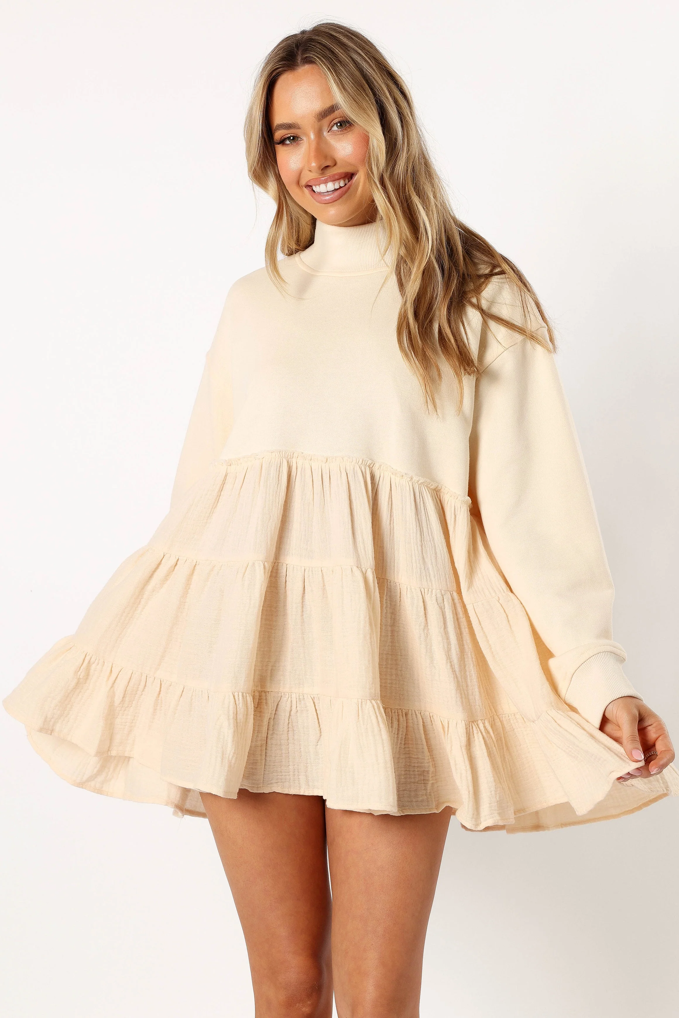 Minia Long Sleeve Mini Dress - Cream