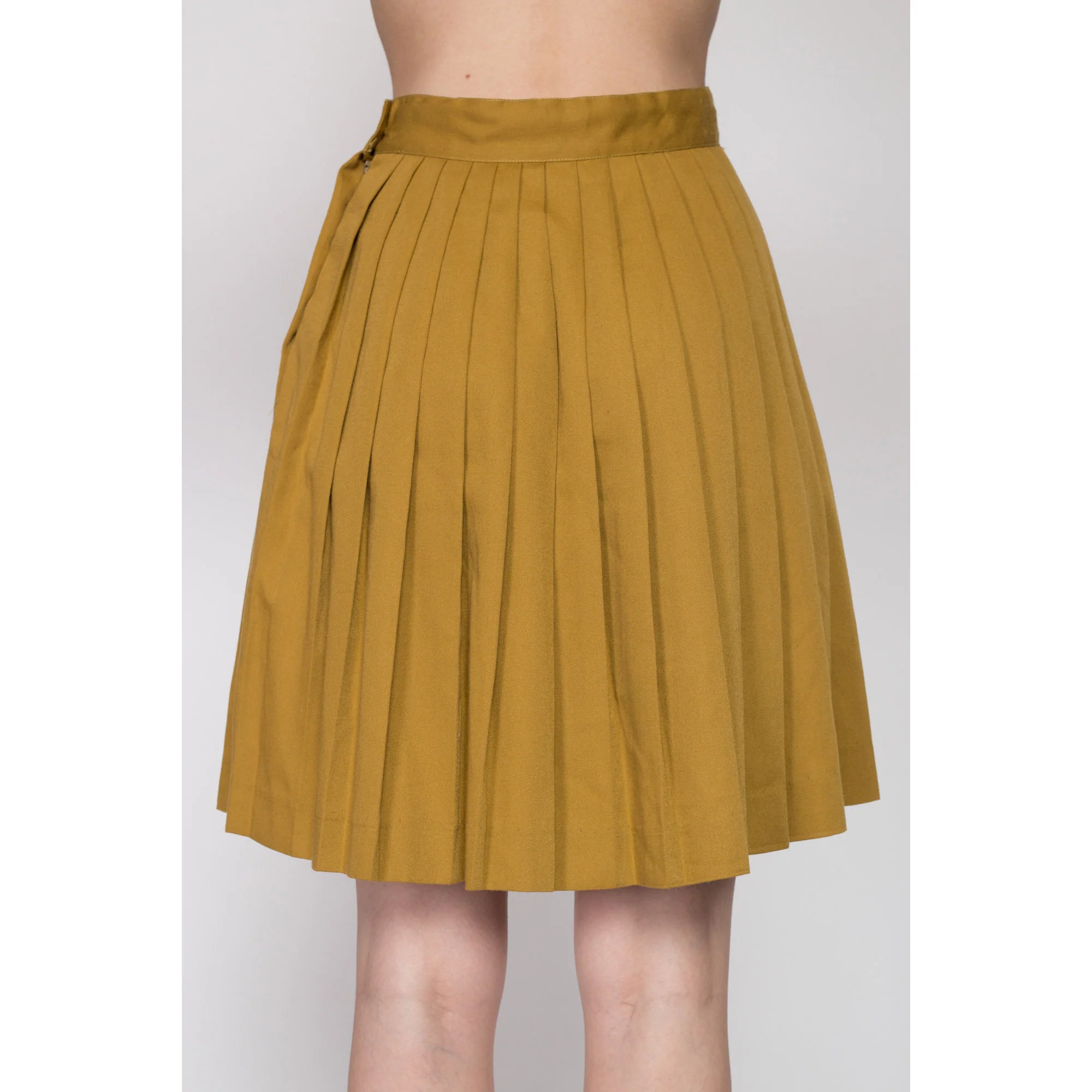 Small 80s Mustard Yellow Pleated Mini Skirt 25.5