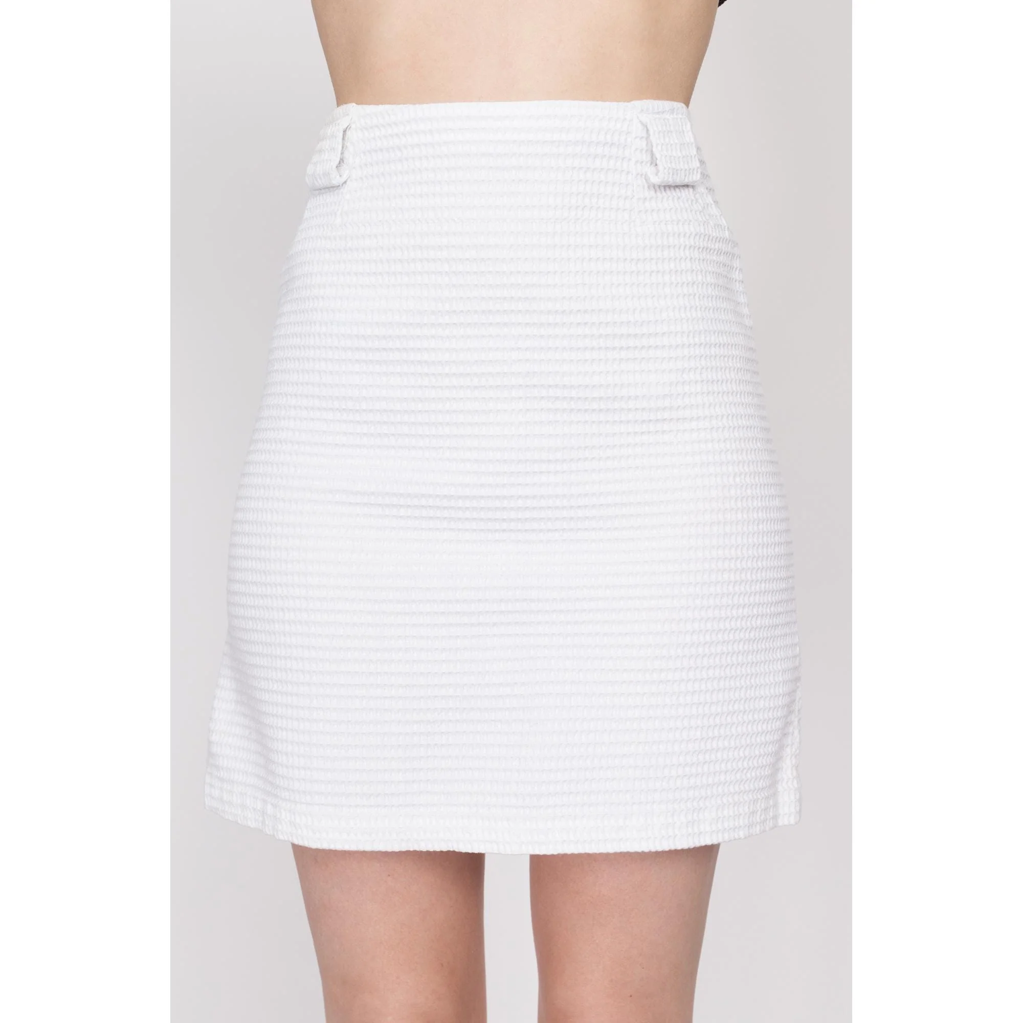 Small 60s White Waffle Knit Mini Skirt 26.5