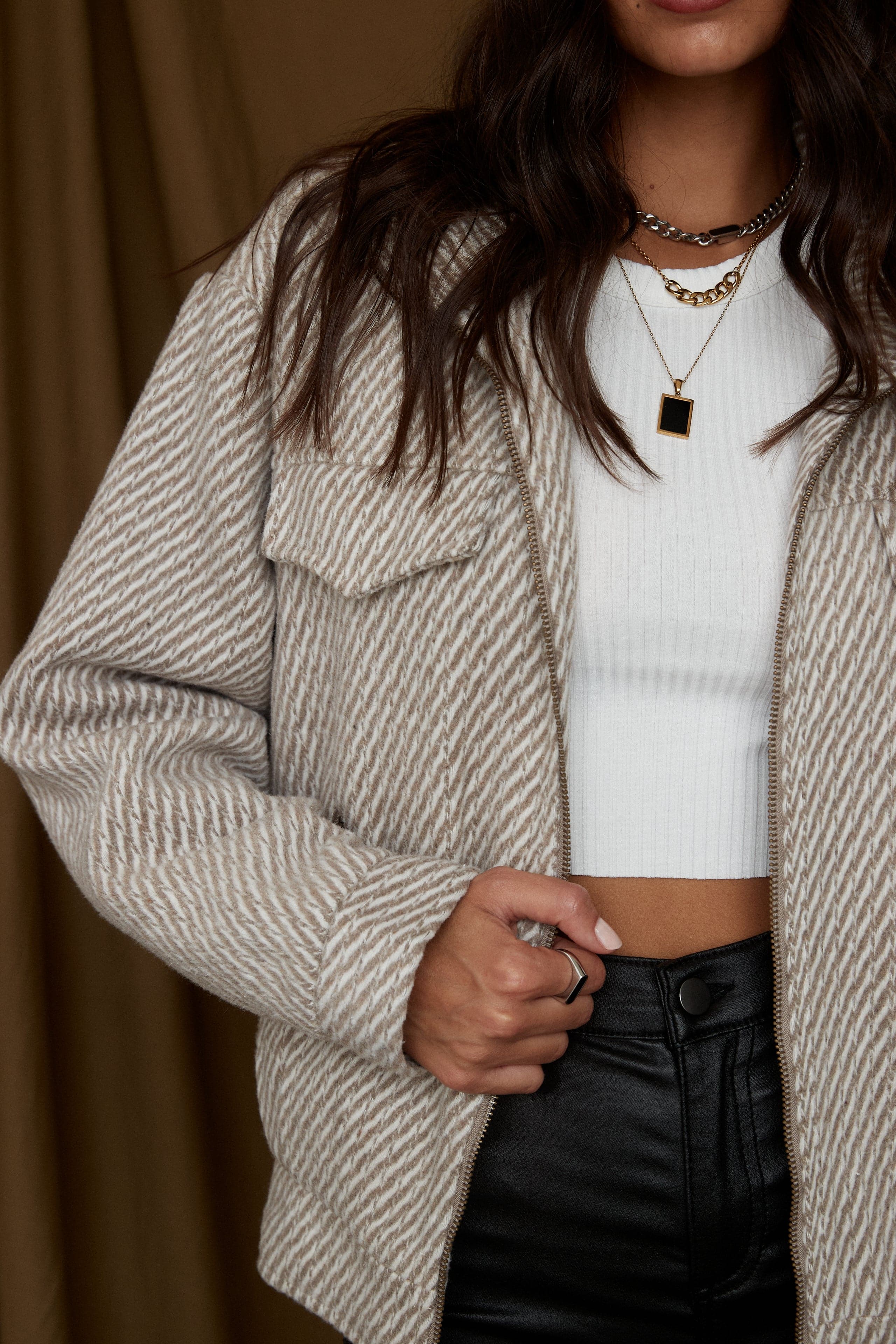 Marina Taupe Wool Moto Jacket