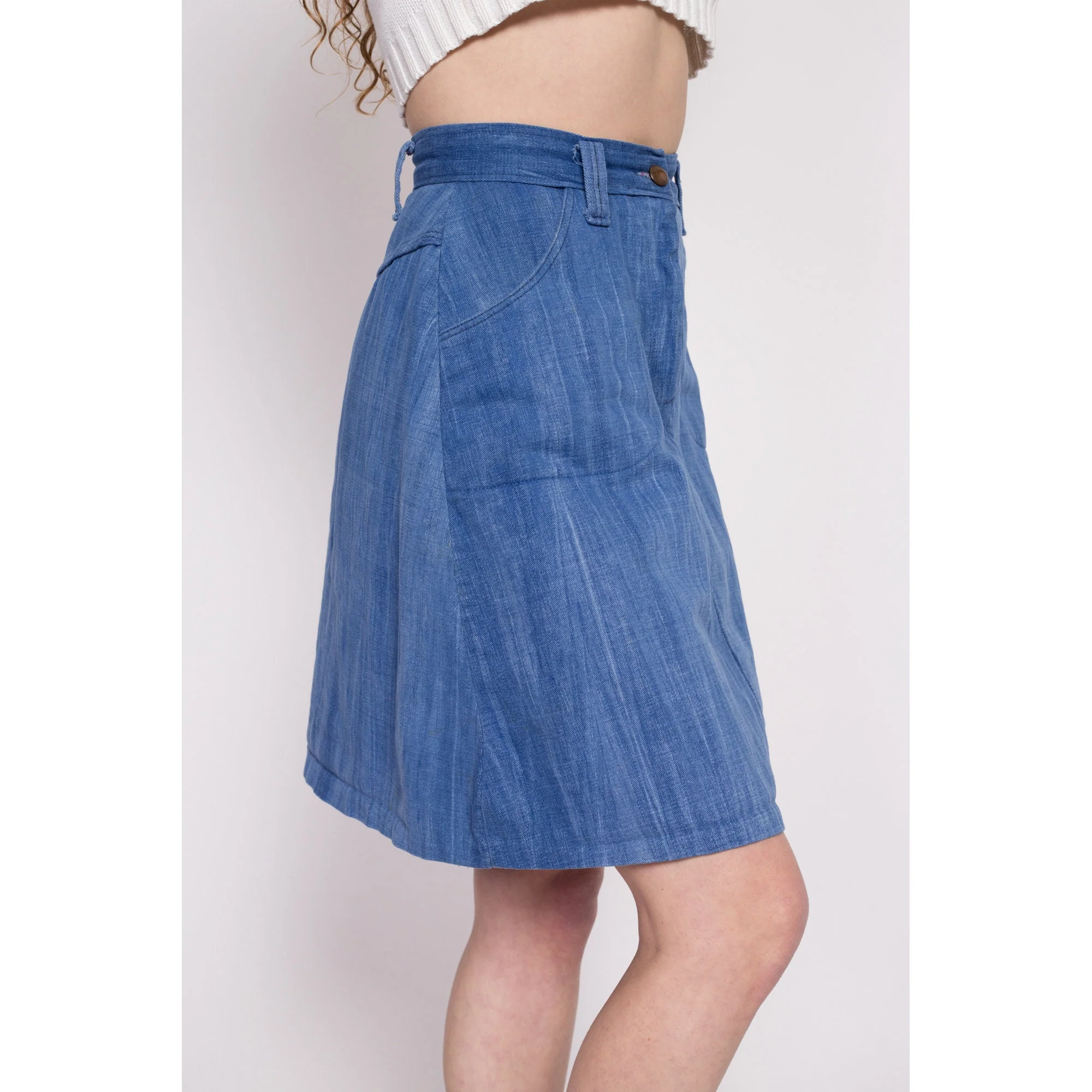 70s Boho Denim A Line Mini Skirt - Small, 26