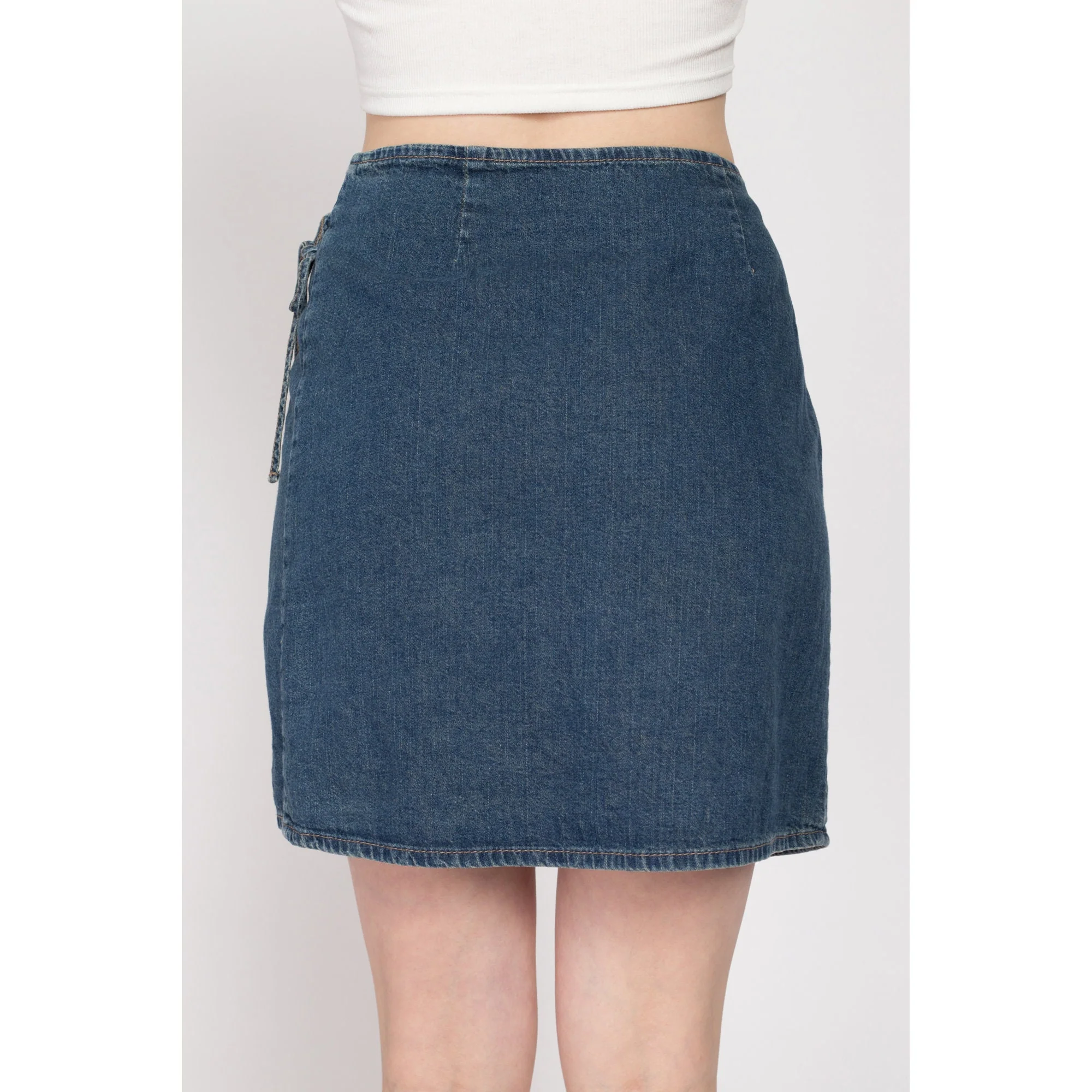XS 90s Denim Low Rise Wrap Mini Skirt