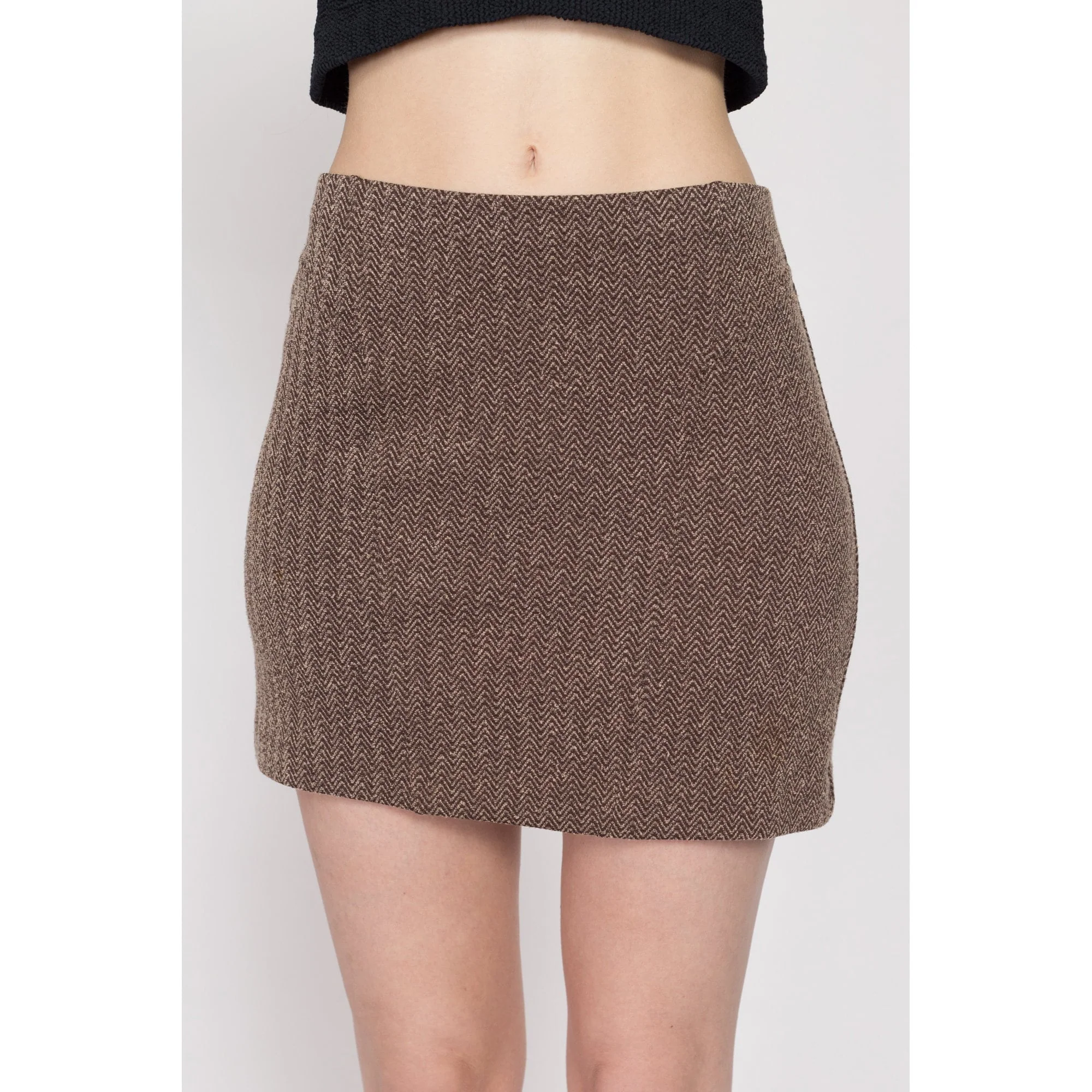 XS-Sm 90s Brown Herringbone Knit Mini Skirt