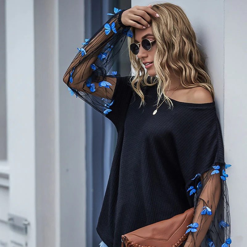 KittenAlarm - Net Yarn Lantern Sleeve Loose New Sweater