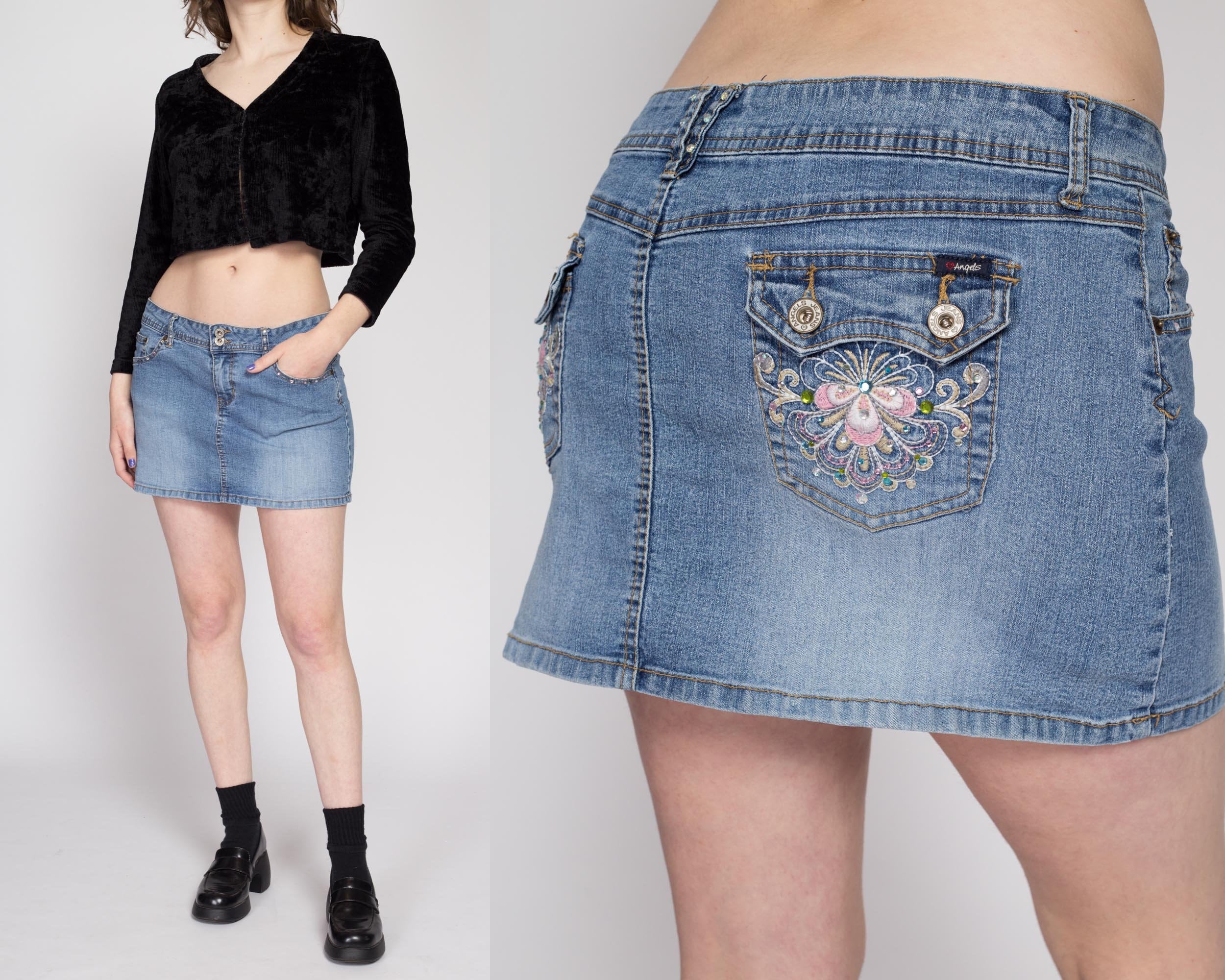 Medium 90s Y2K Bejeweled Denim Mini Skirt