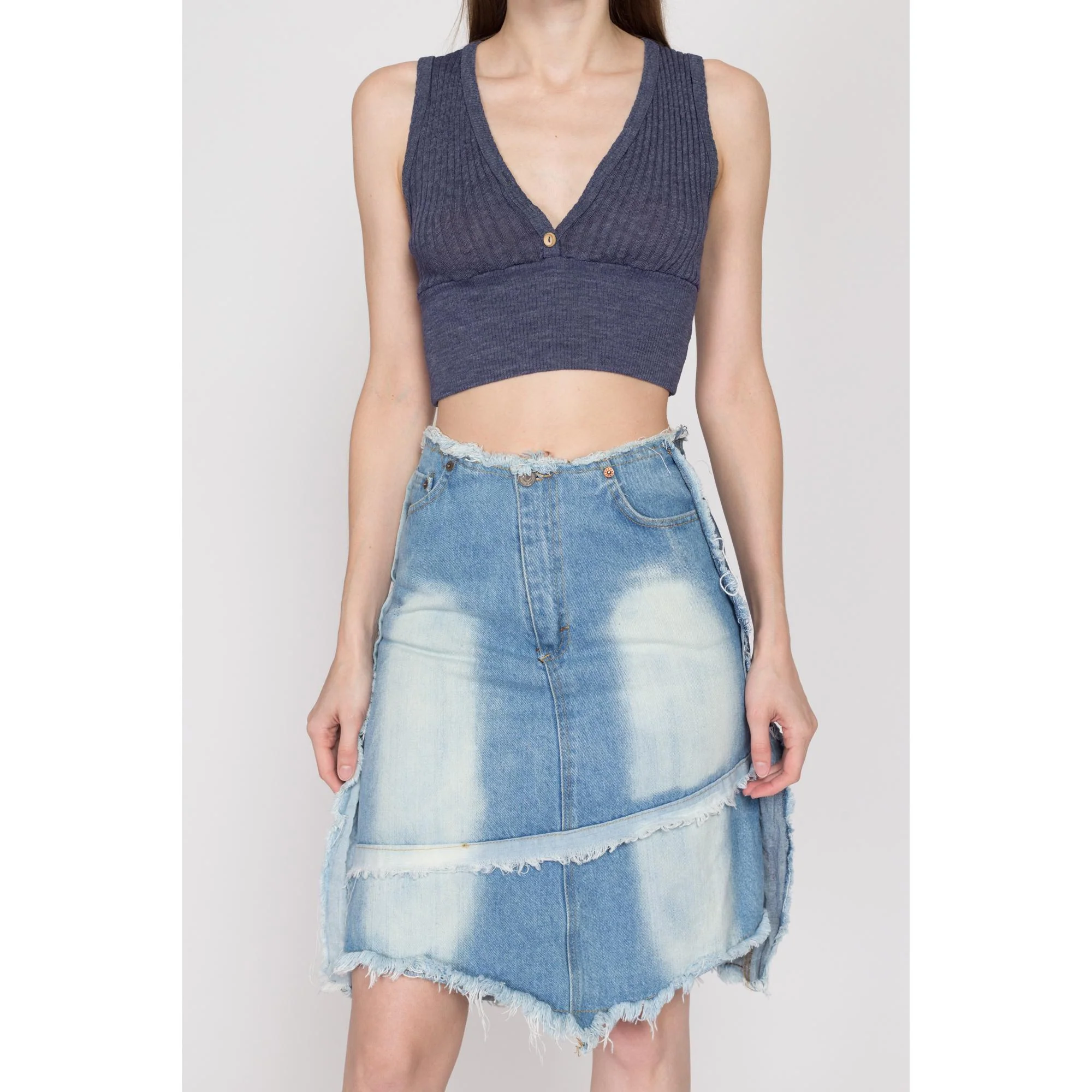 Small 90s Low Rise Distressed Jean Skirt