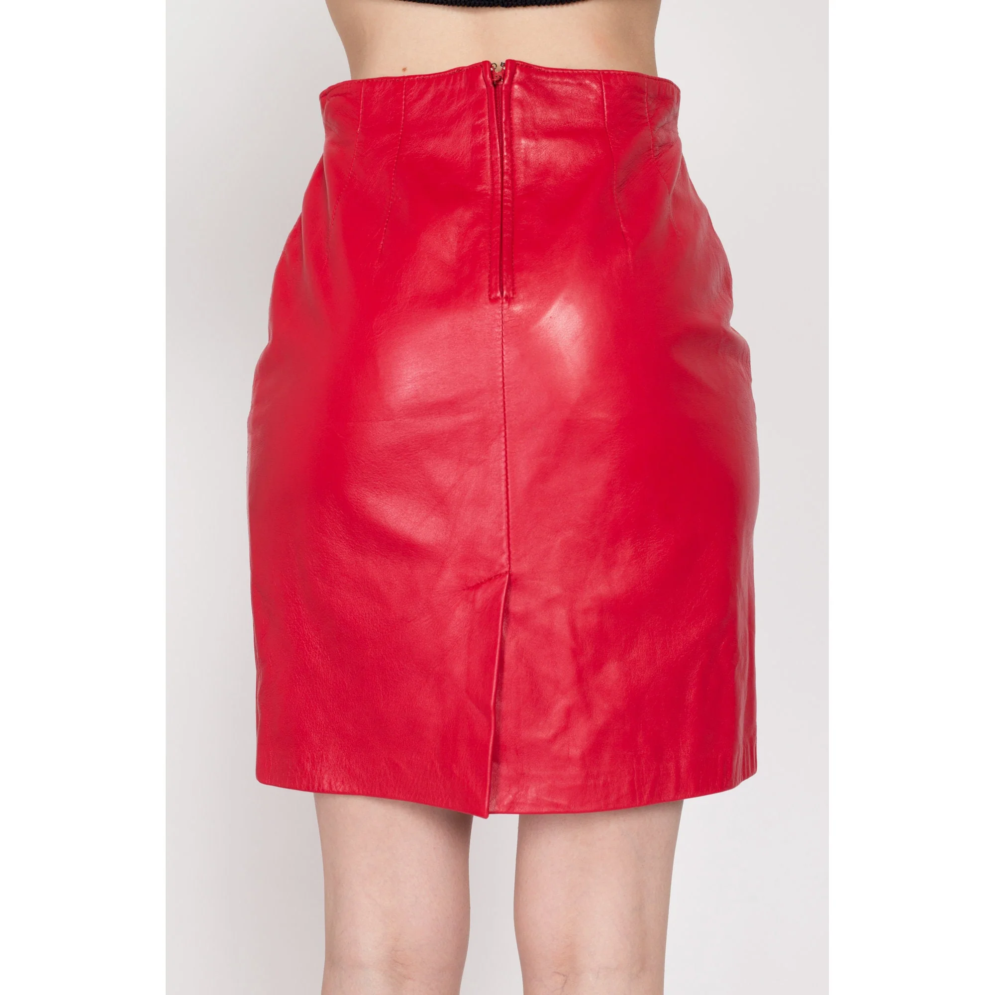 Small 90s Red Leather Pencil Skirt