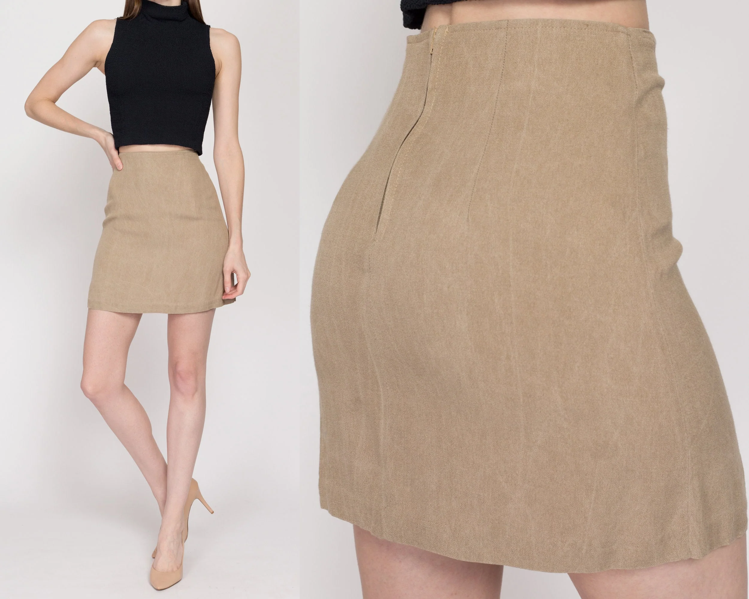 Small 90s Minimalist Tan Mini Skirt 26
