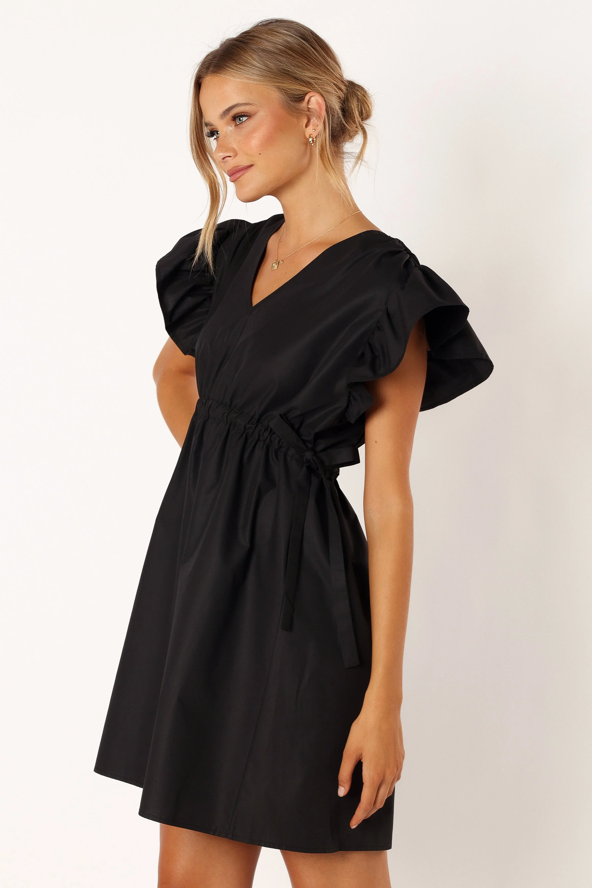 Fiona Ruffle Sleeve Mini Dress - Black