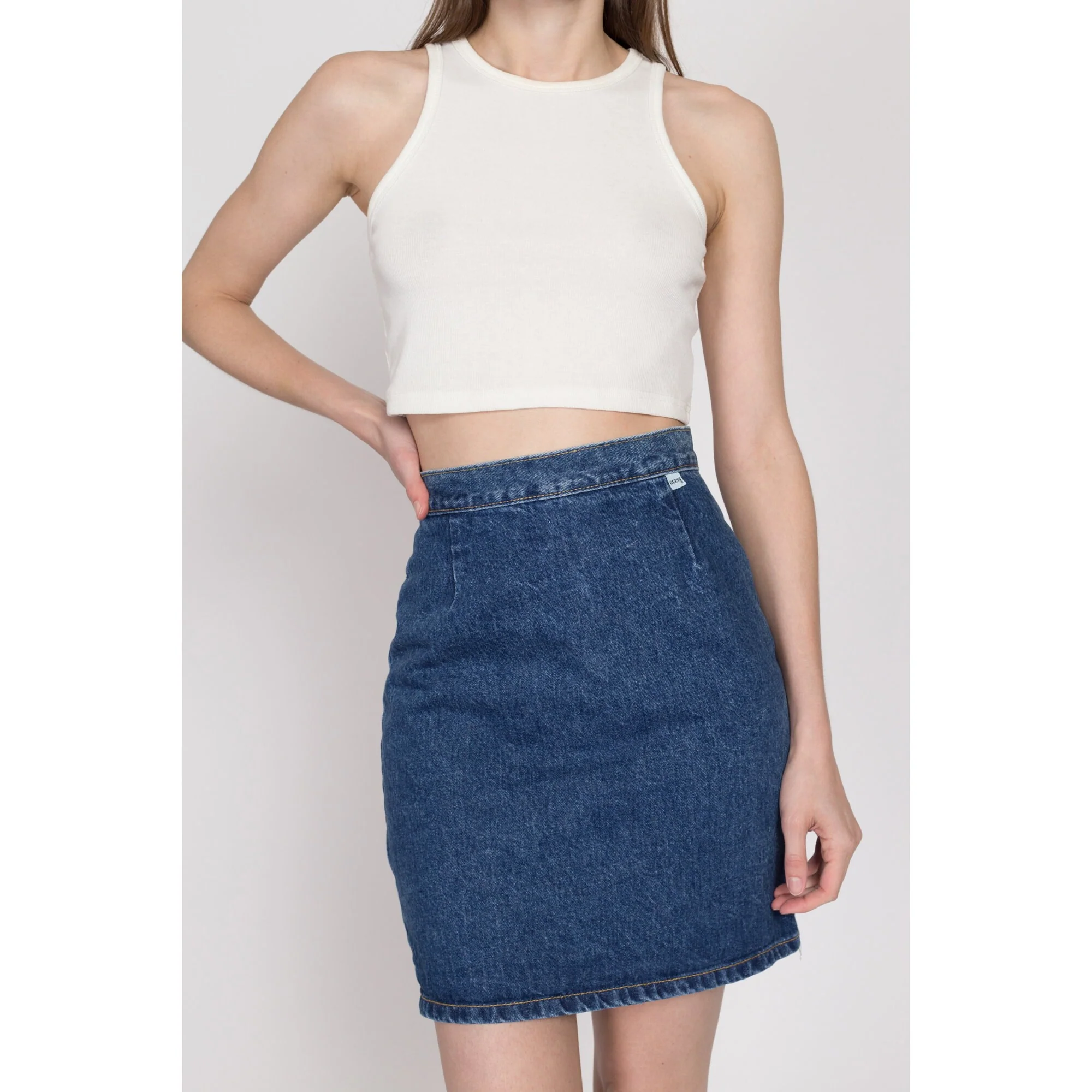 XS 80s Guess Jean Mini Pencil Skirt 25