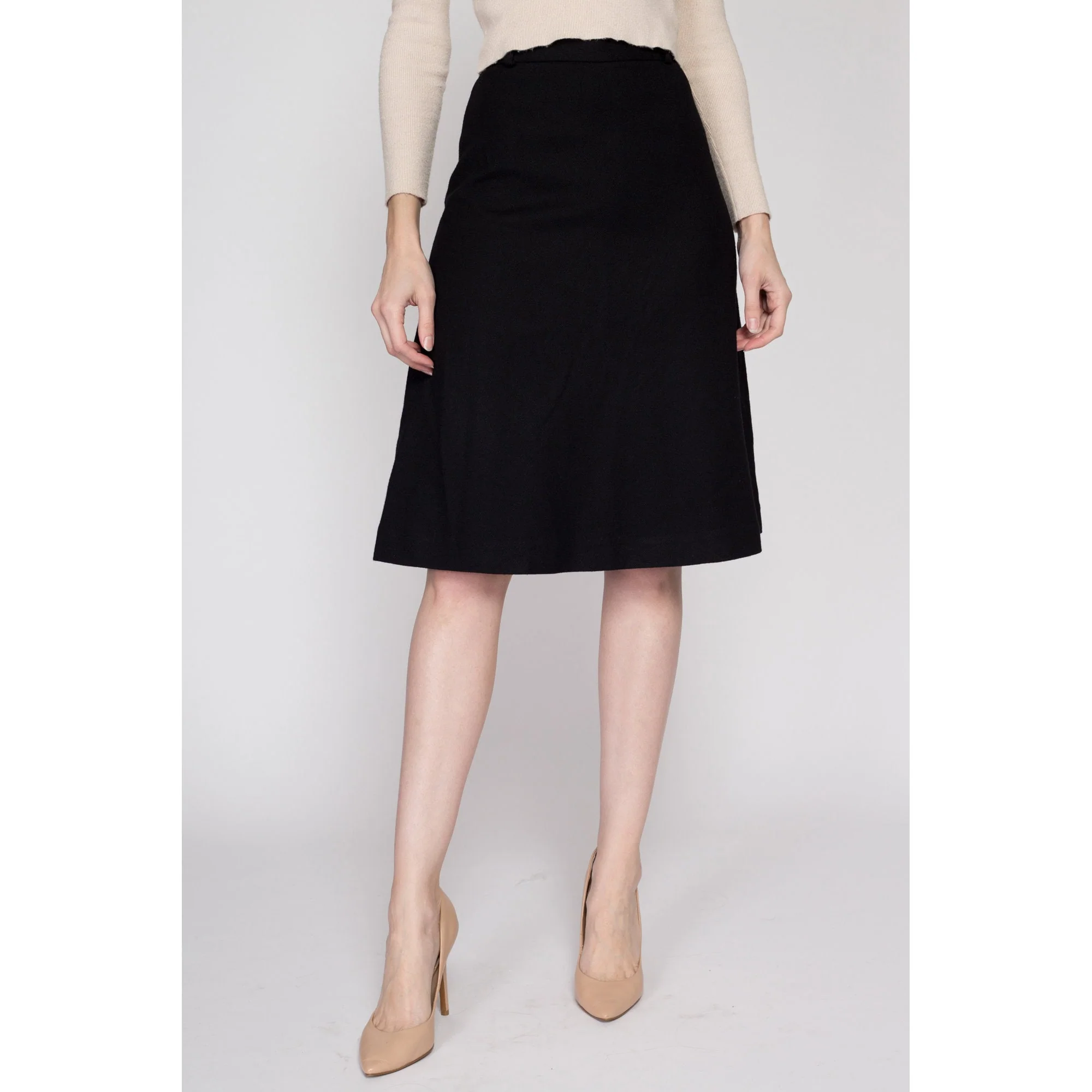 XS 70s Black A Line Wool Blend Skirt 24.5
