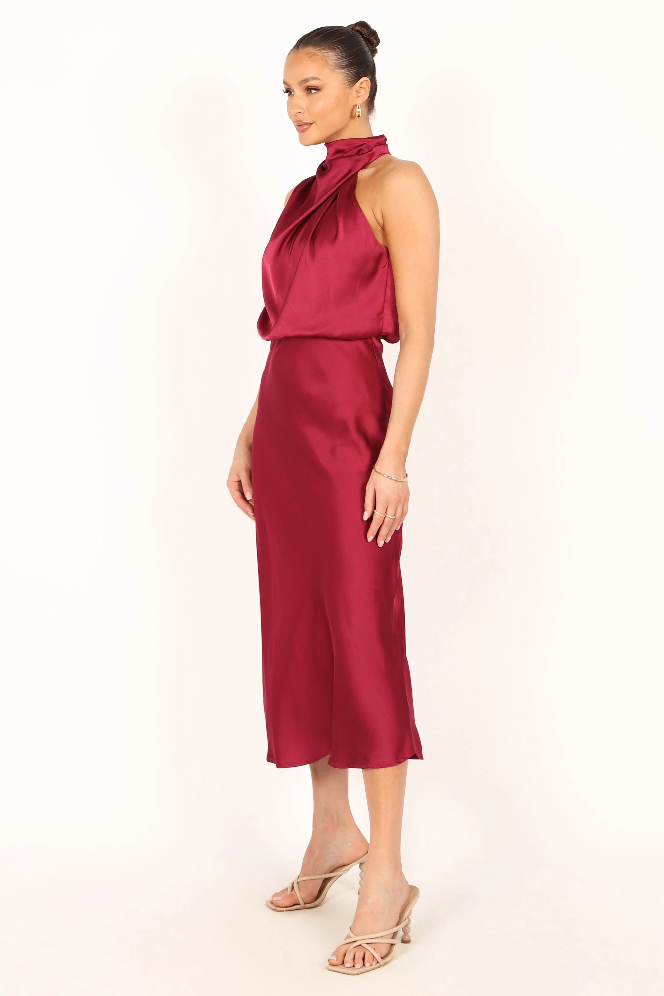Anabelle Halter Neck Midi Dress - Berry