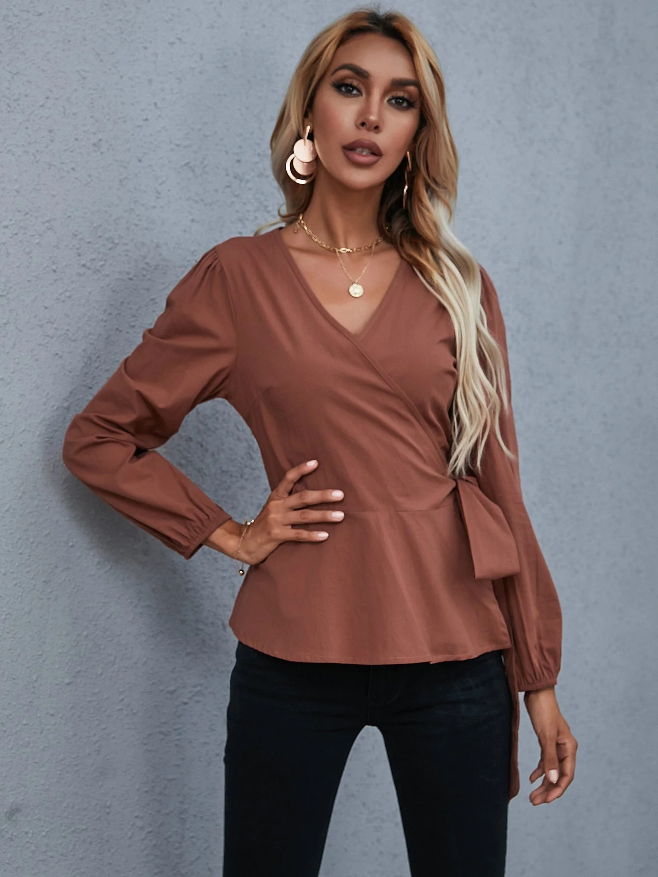 KittenAlarm - Wrap Tie Side Blouse