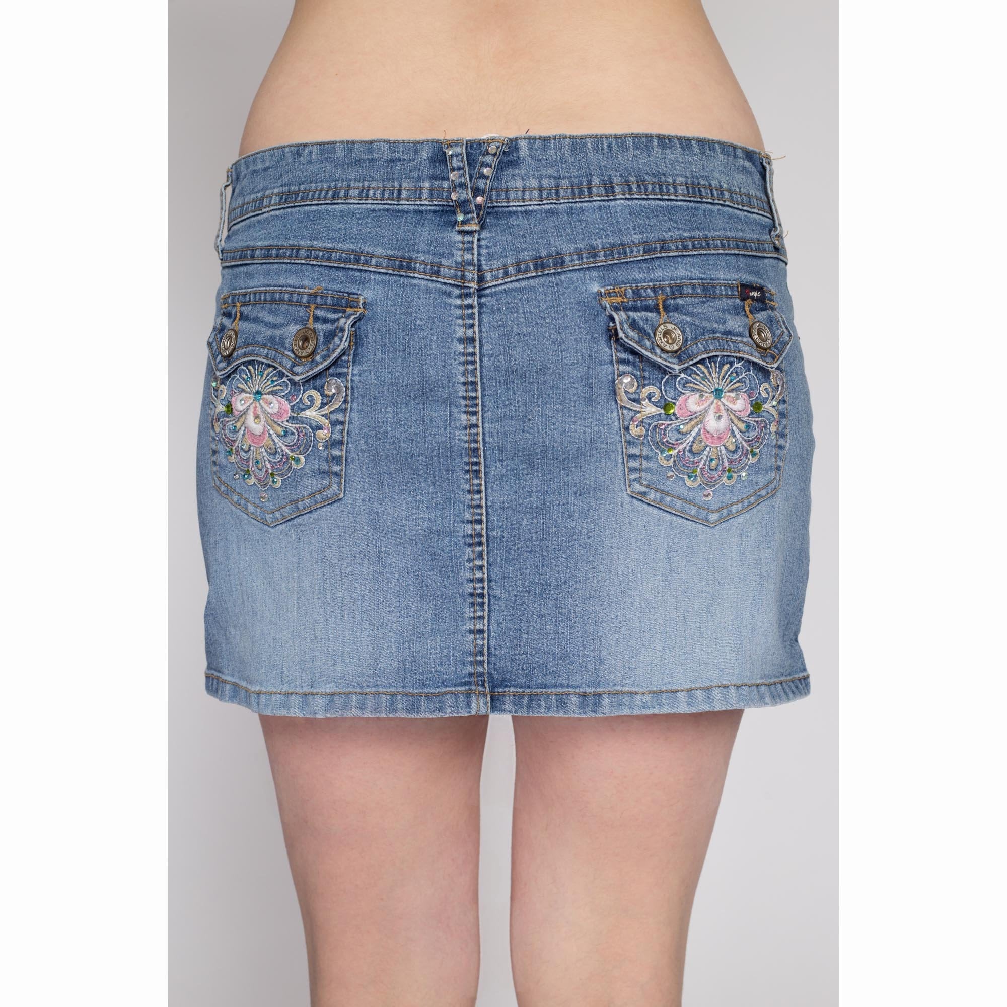Medium 90s Y2K Bejeweled Denim Mini Skirt