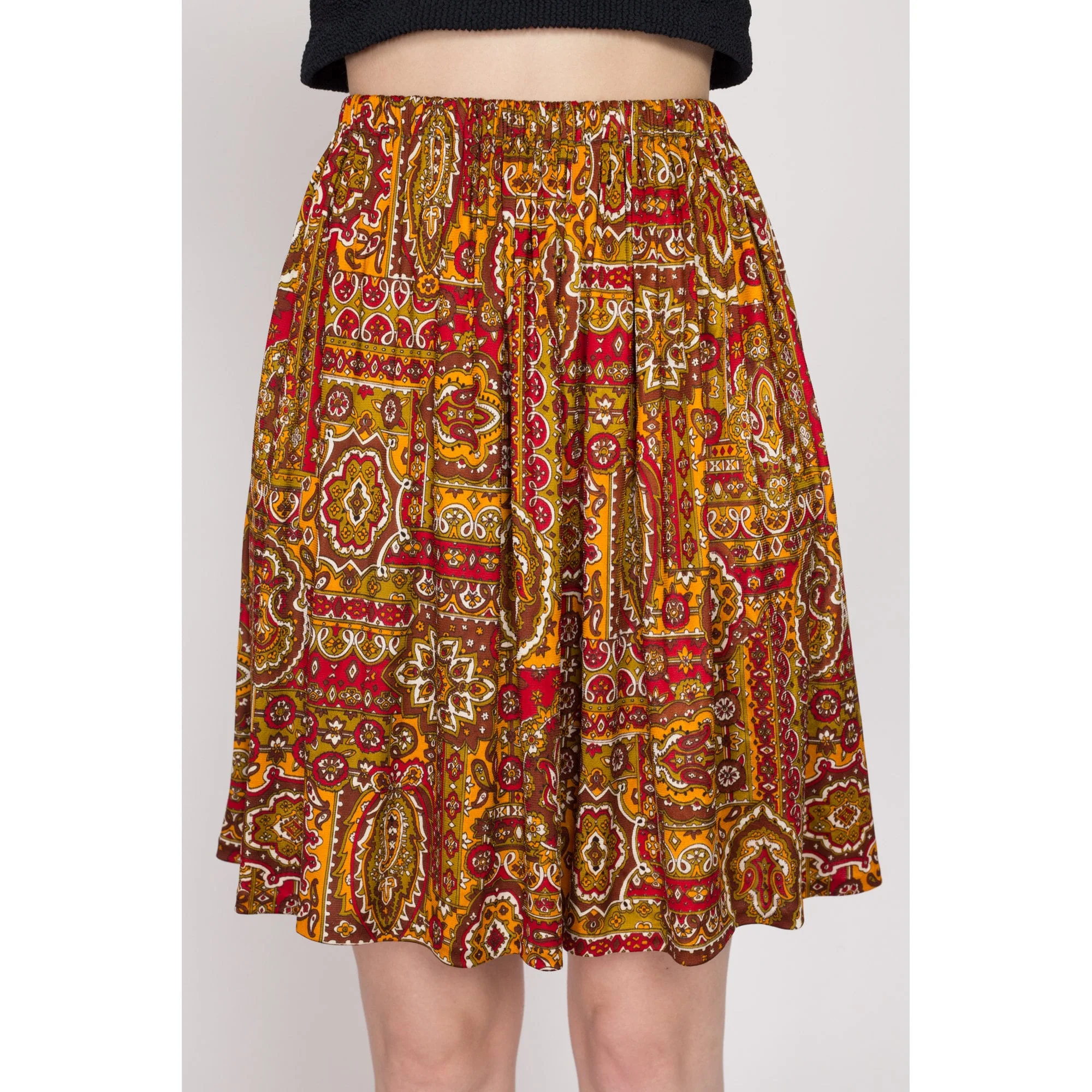 Sm-Lrg 70 Red & Gold Baroque Print Mini Skirt