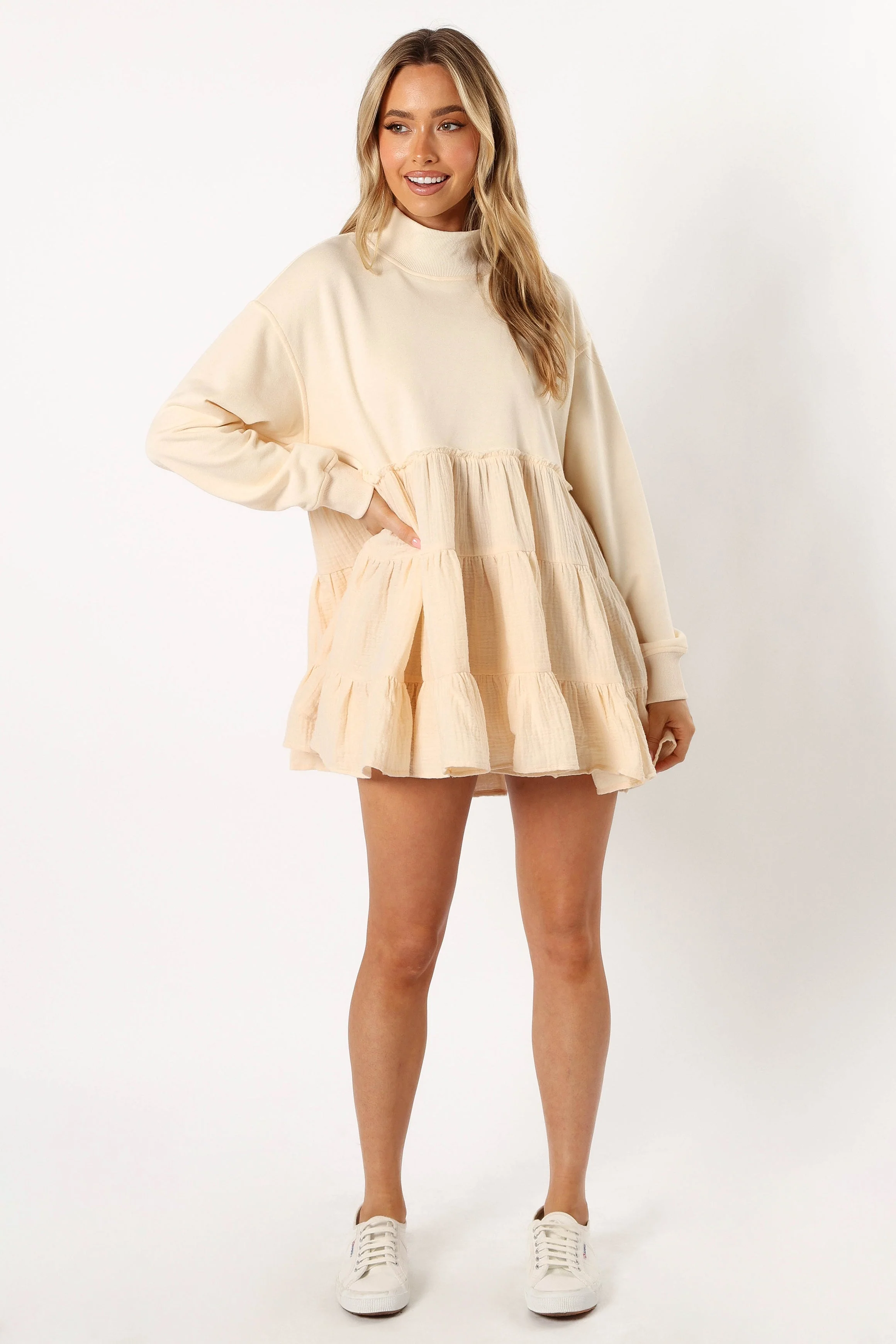 Minia Long Sleeve Mini Dress - Cream