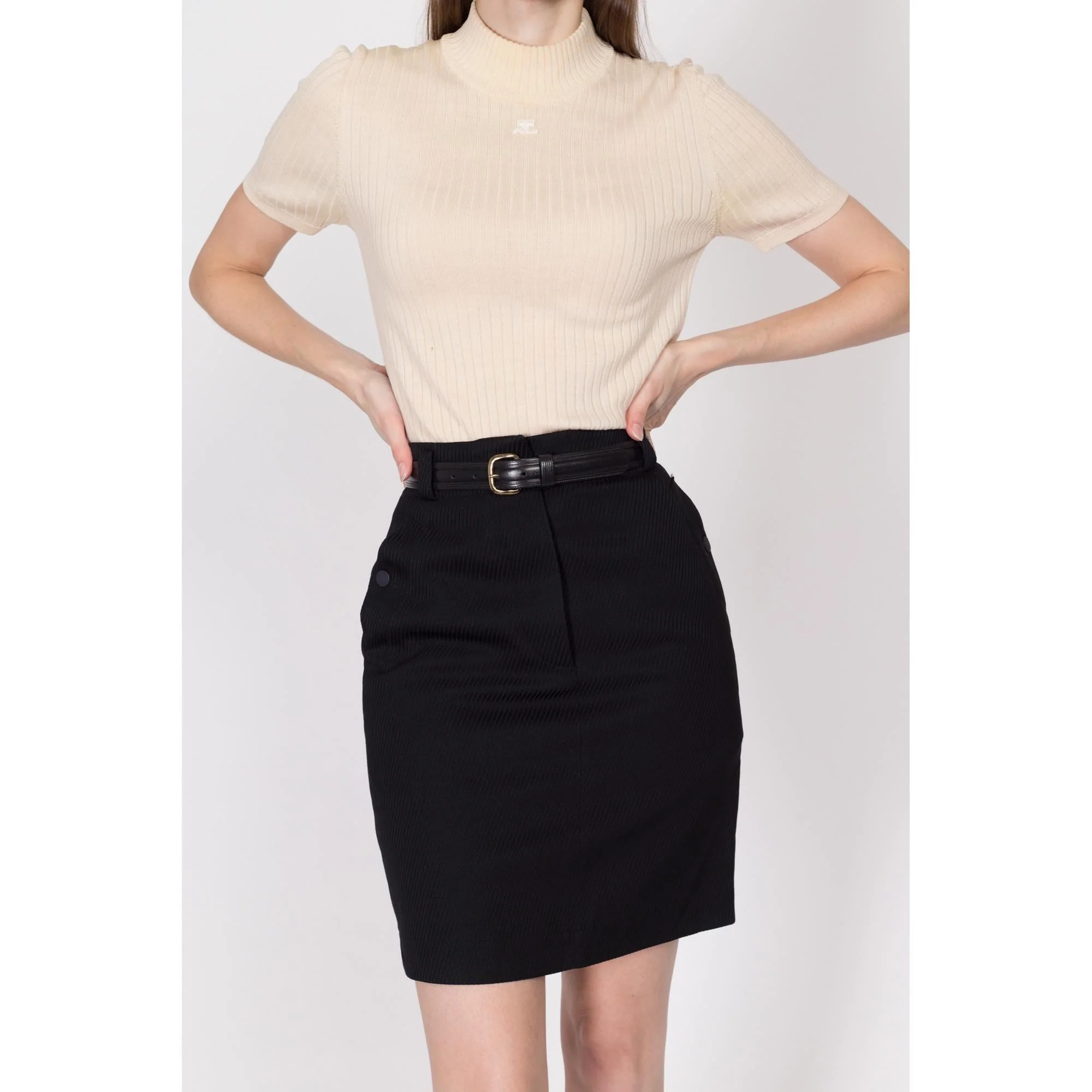 XS 90s Azzedine Alaia Paris Black Mini Pencil Skirt 24.5