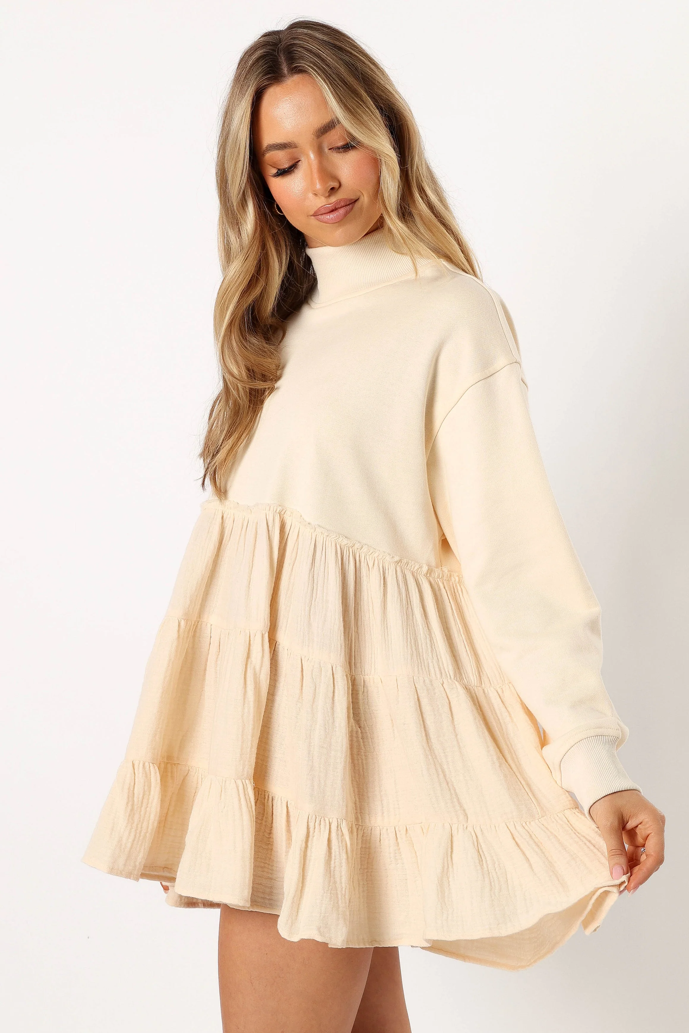 Minia Long Sleeve Mini Dress - Cream