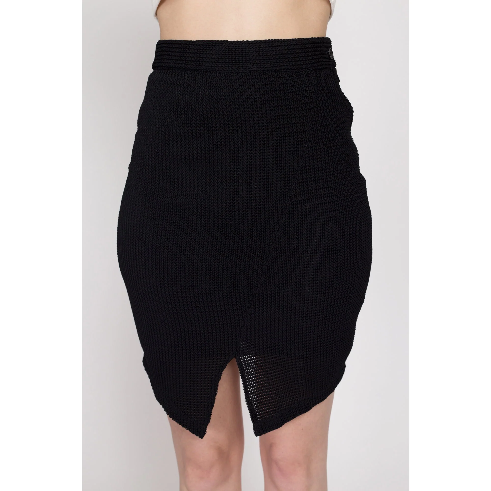 XS 90s Black Knit Fitted Mini Skirt