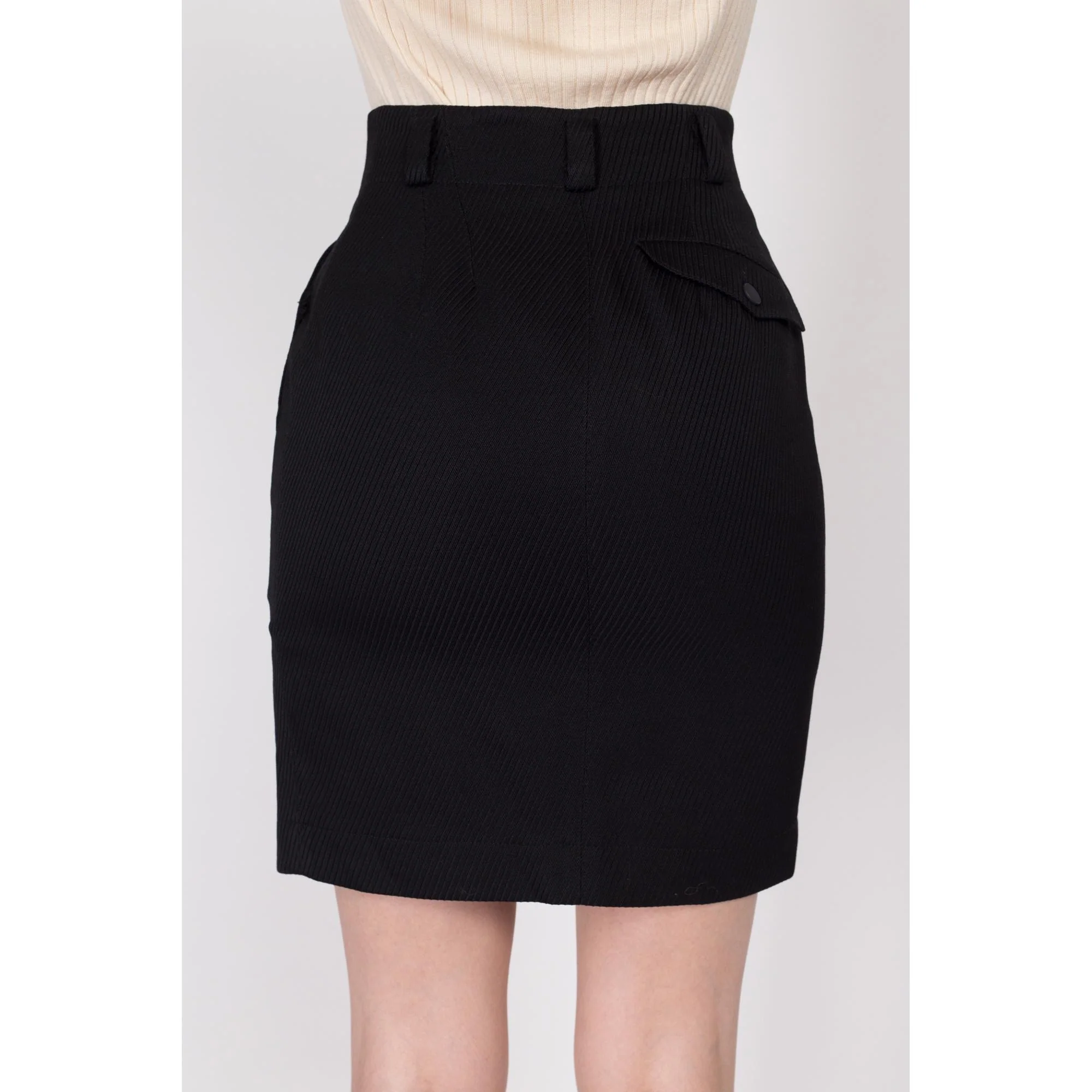 XS 90s Azzedine Alaia Paris Black Mini Pencil Skirt 24.5