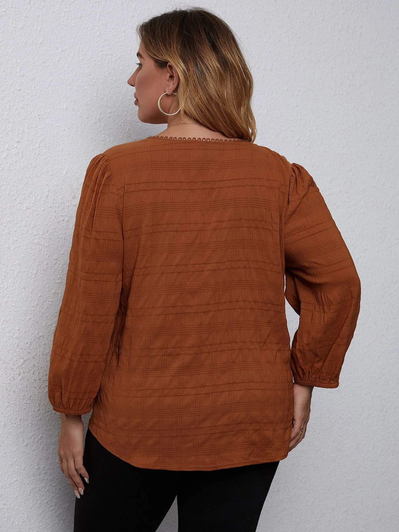 KittenAlarm - Plus Guipure Lace Trim Blouse