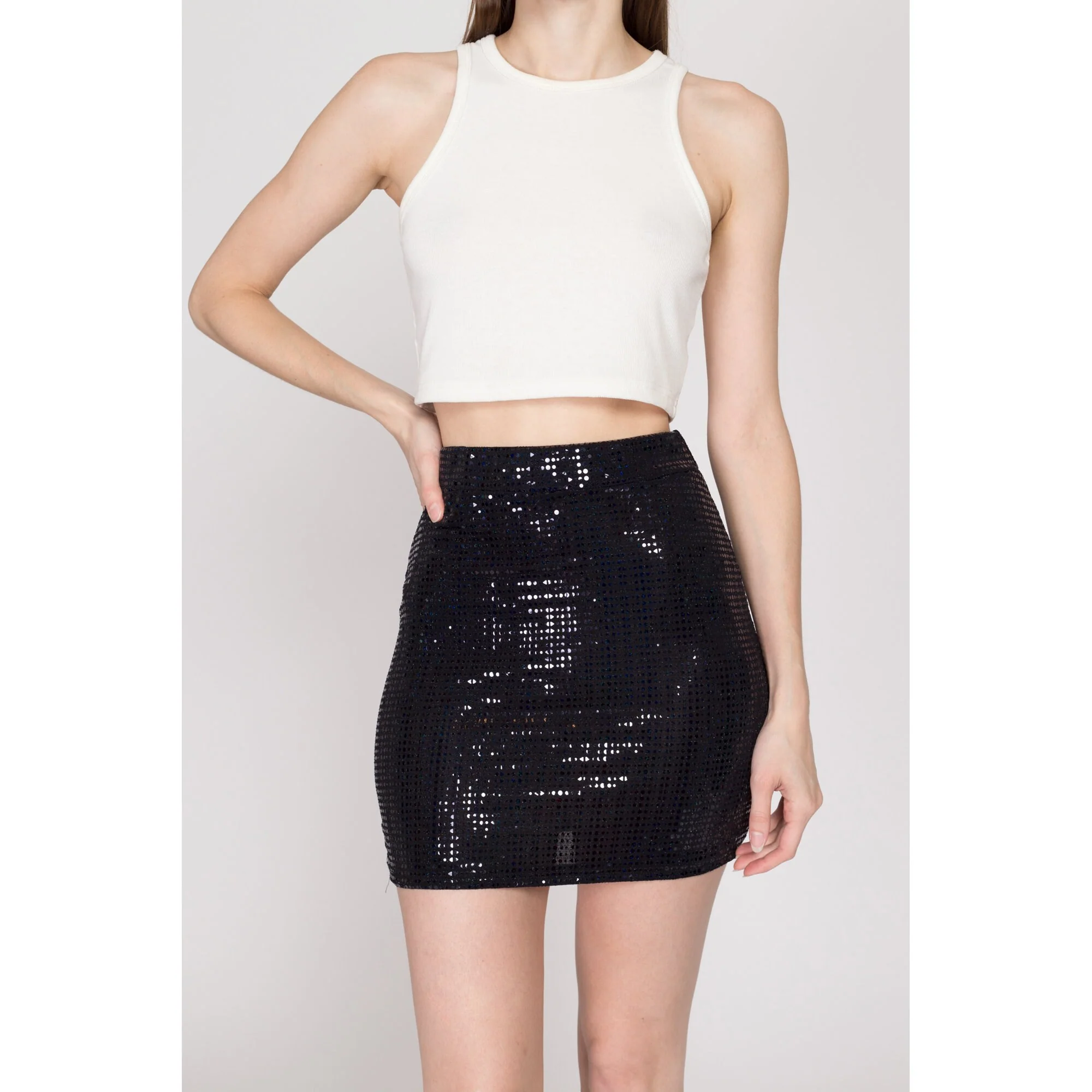 XS-Sm Y2K Black Sequin Mini Skirt