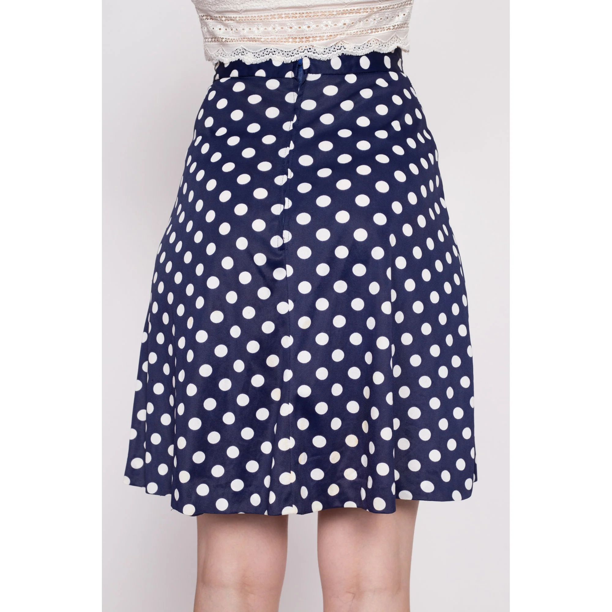60s 70s Navy Blue Polka Dot Mini Skirt - Extra Small, 25