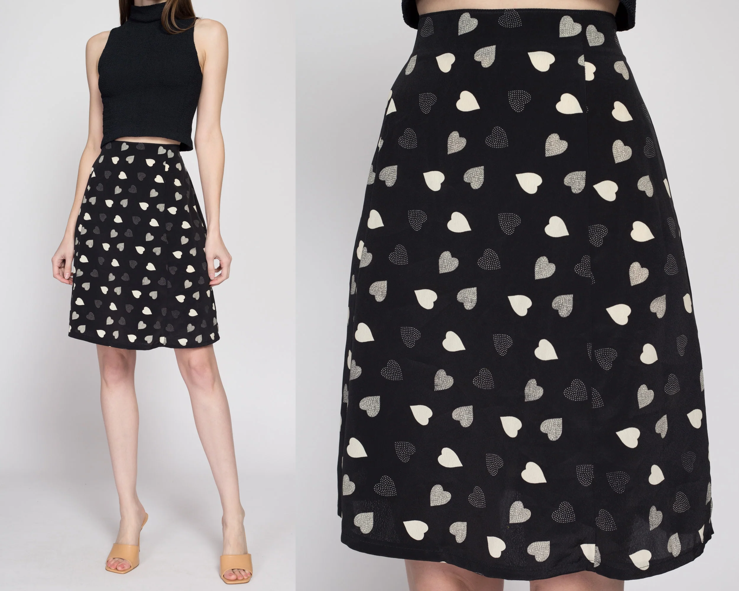 Medium 90s Black Heart Print Mini Skirt 27