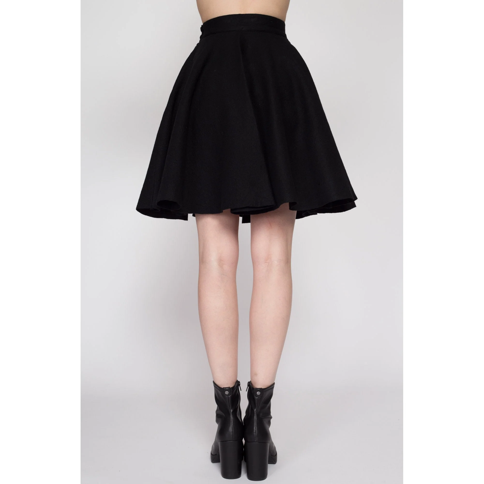 XS 60s Black Felt Mini Circle Skirt