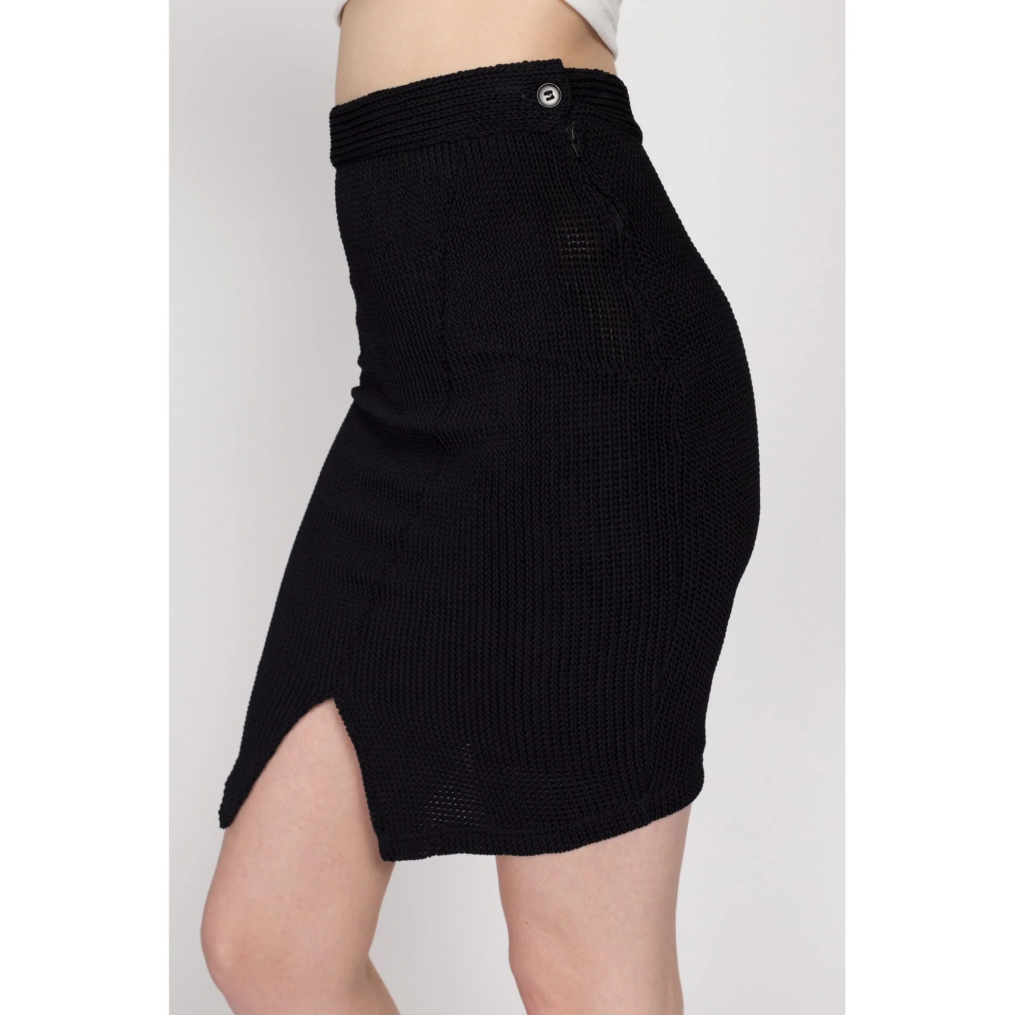 XS 90s Black Knit Fitted Mini Skirt
