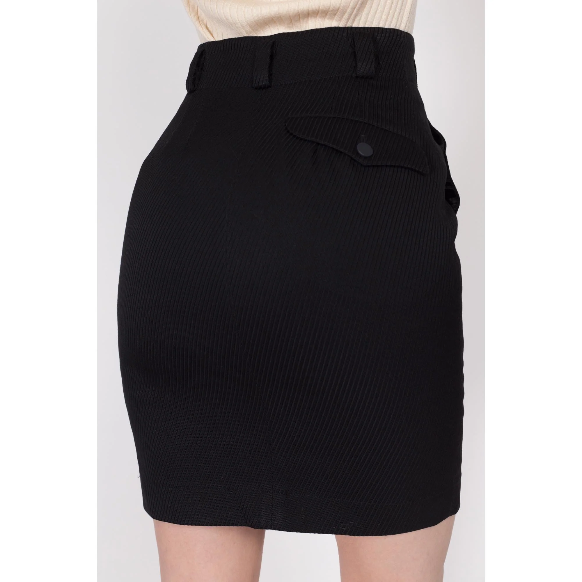 XS 90s Azzedine Alaia Paris Black Mini Pencil Skirt 24.5