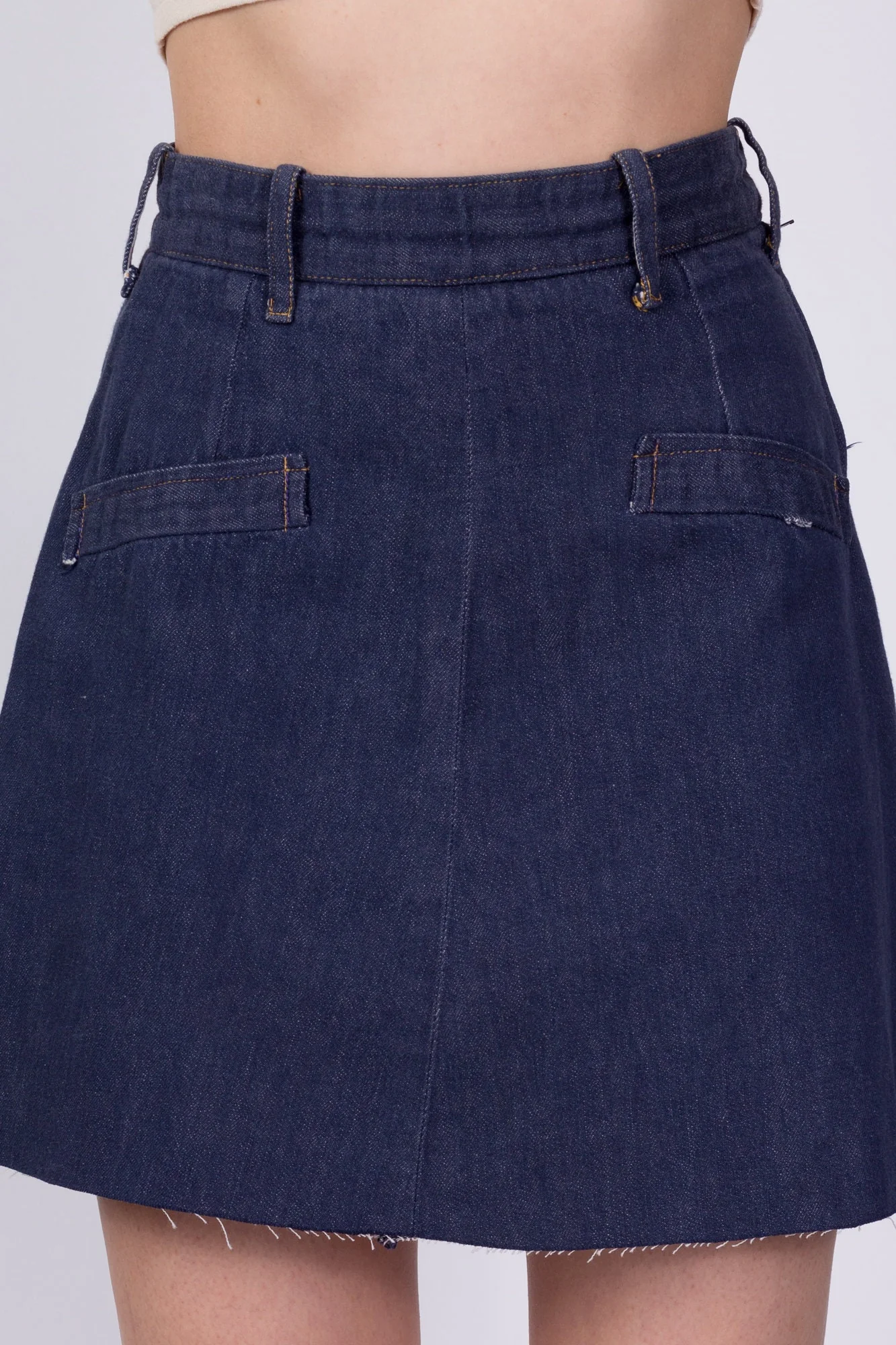 70s Denim A Line Mini Skirt - Extra Small, 23.5