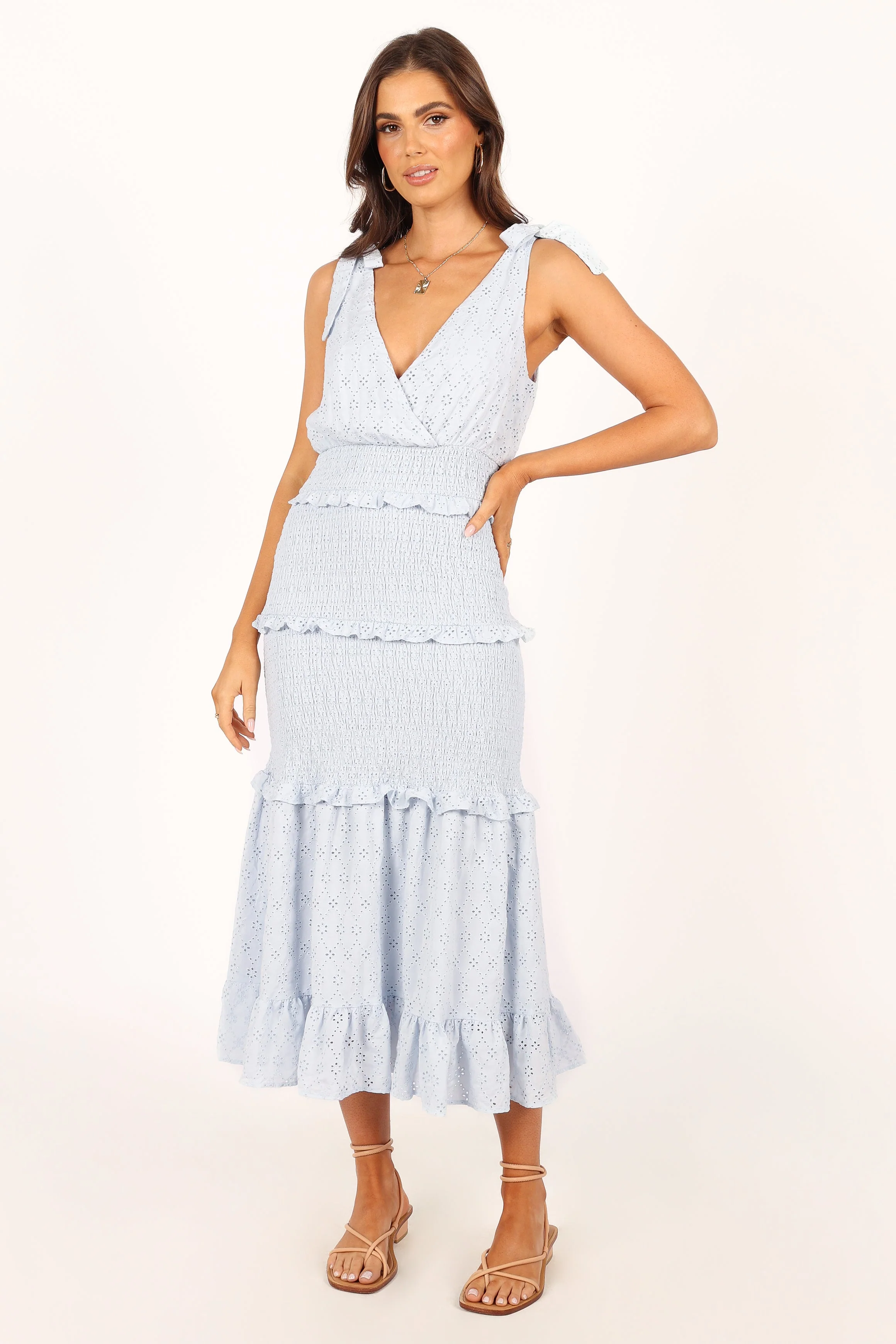 Claudia Ruffle Midi Dress - Blue
